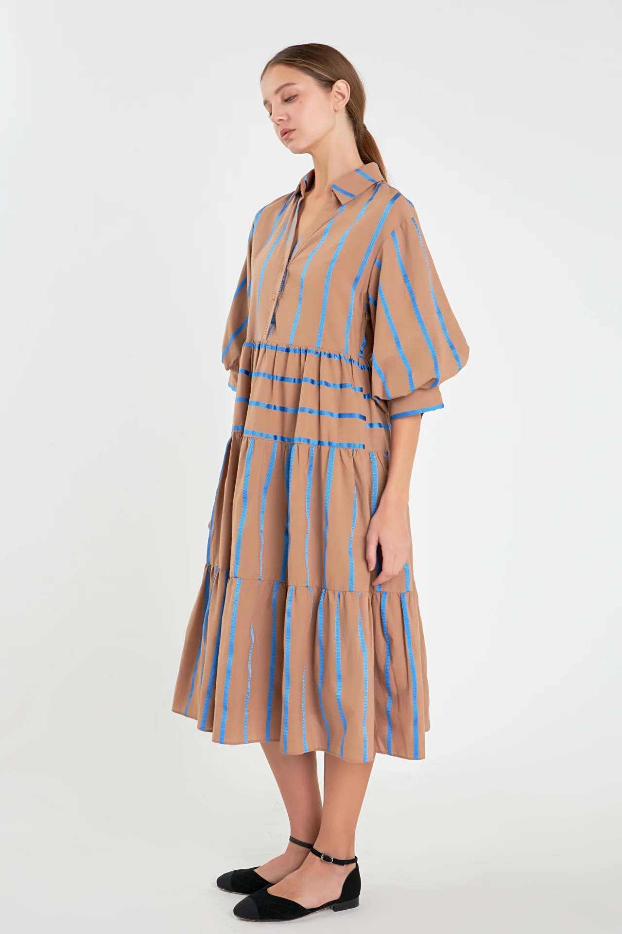 Striped Collared Midi Dress - Image 3