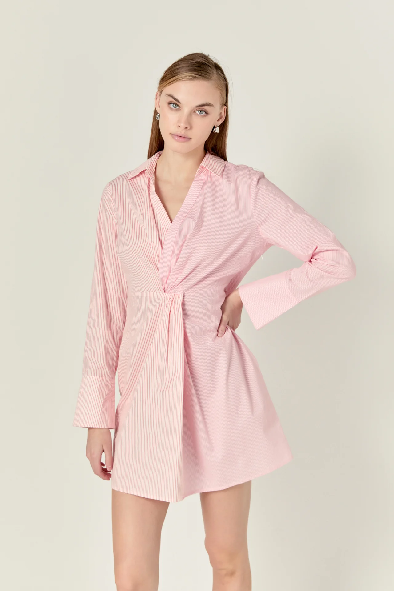 Striped Combo Twist Front Shirt Dress - Image 5