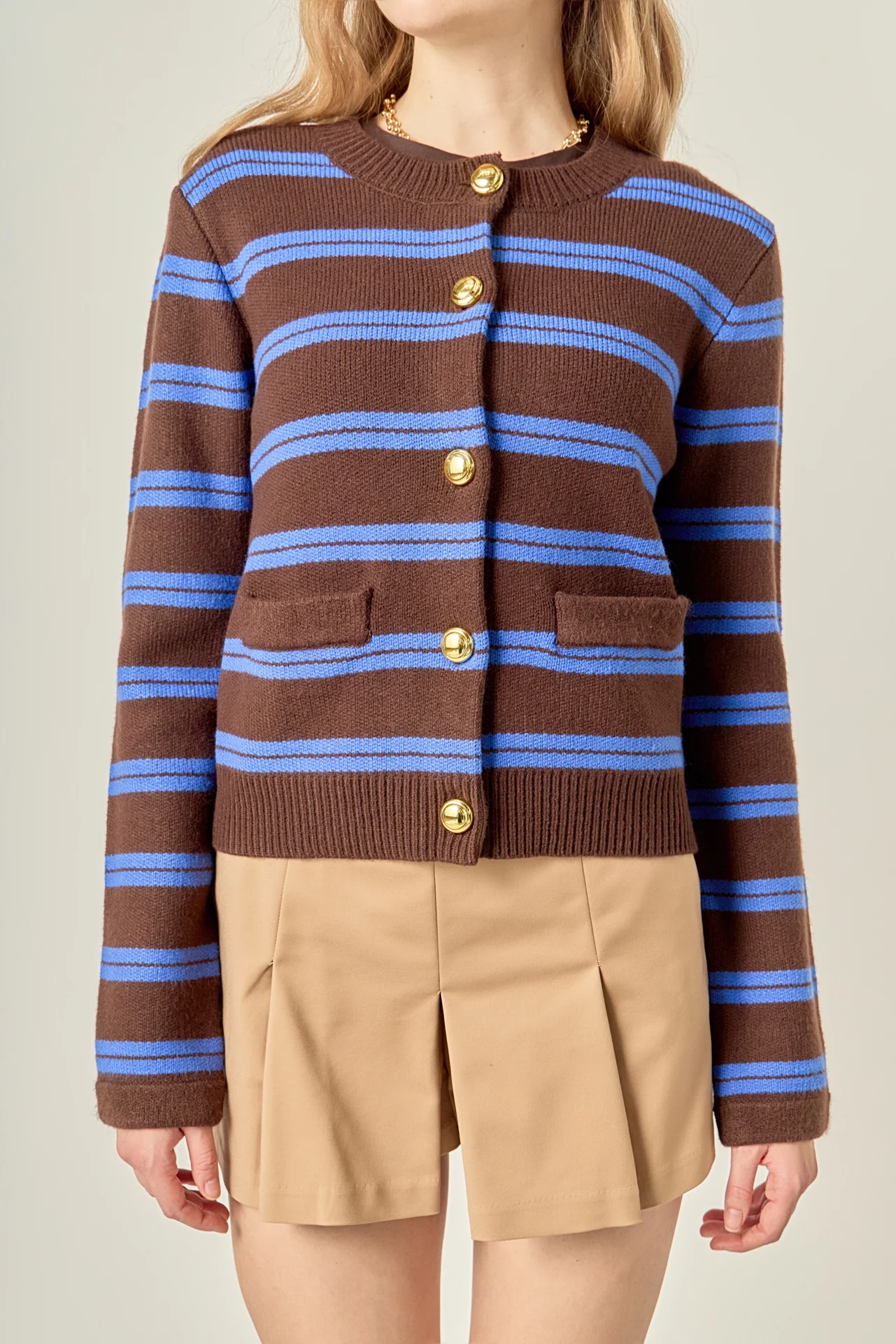 Striped Gold Button Cardigan - Image 2