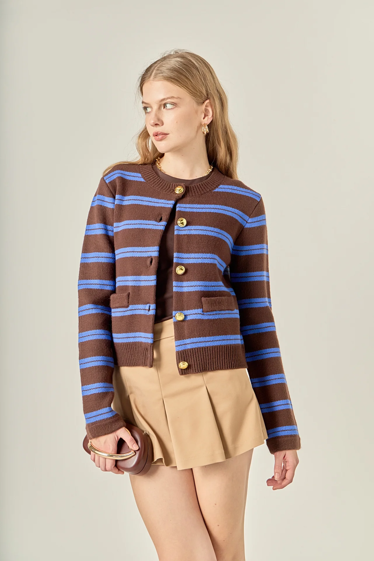 Striped Gold Button Cardigan - Image 6