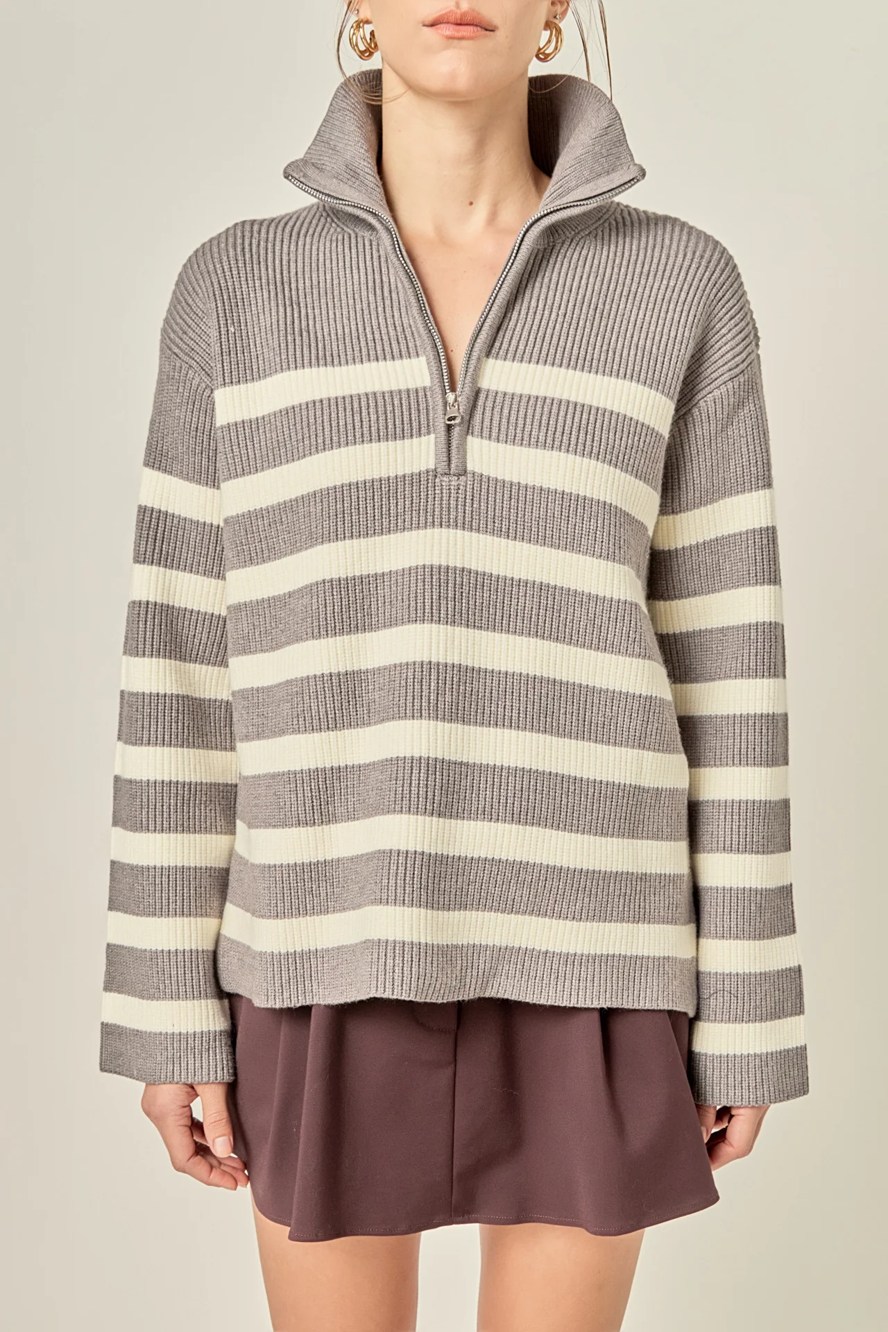 Striped Half-Zip Relaxed Sweater - Image 2
