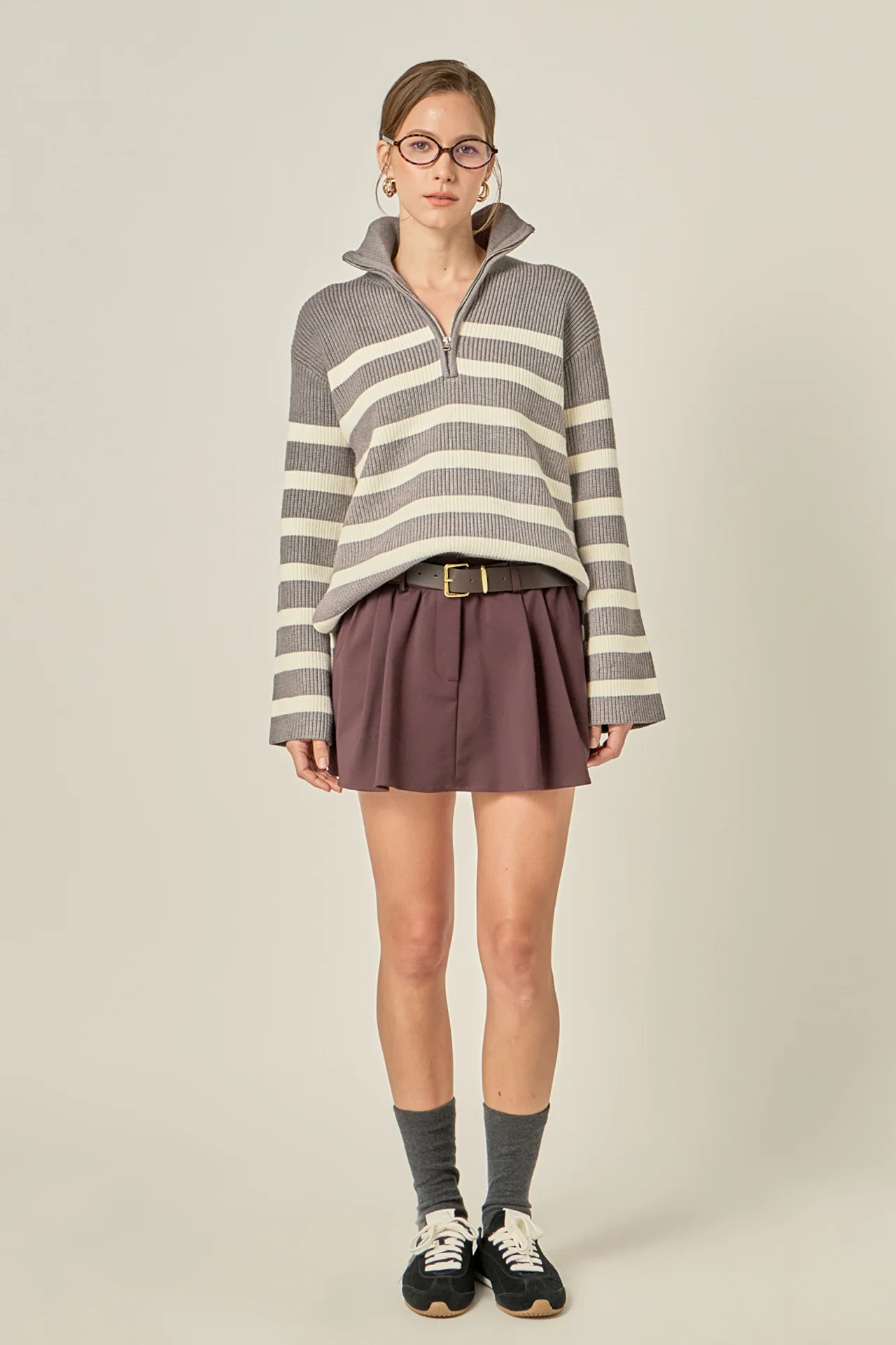 Striped Half-Zip Relaxed Sweater - Image 3