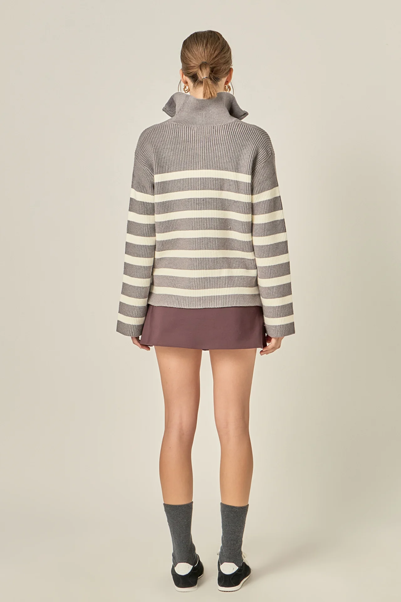 Striped Half-Zip Relaxed Sweater - Image 4