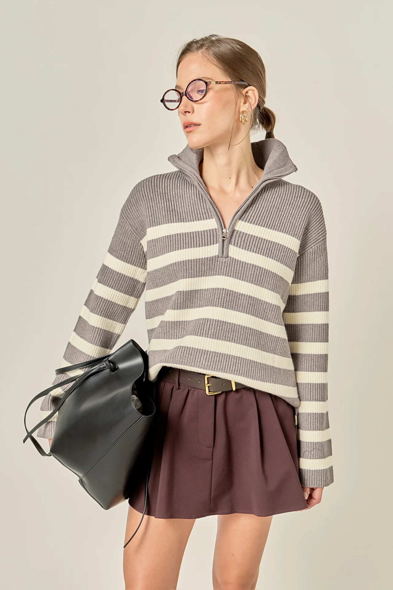 Striped Half-Zip Relaxed Sweater - Image 5