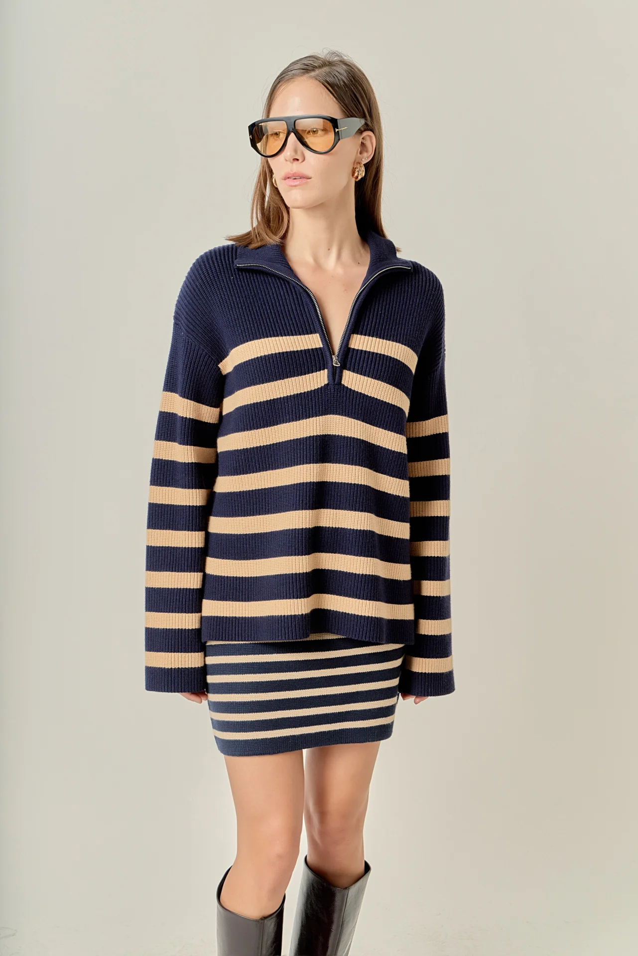 Striped Half-Zip Relaxed Sweater - Image 6