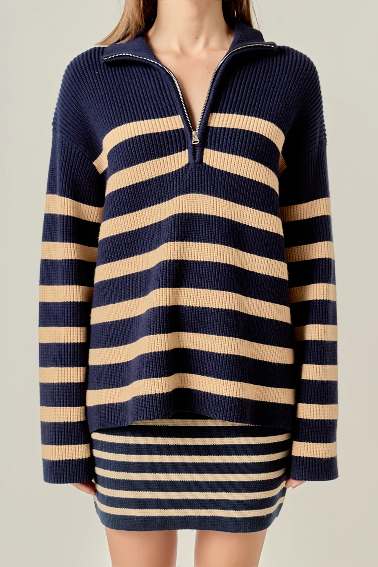 Striped Half-Zip Relaxed Sweater - Image 7