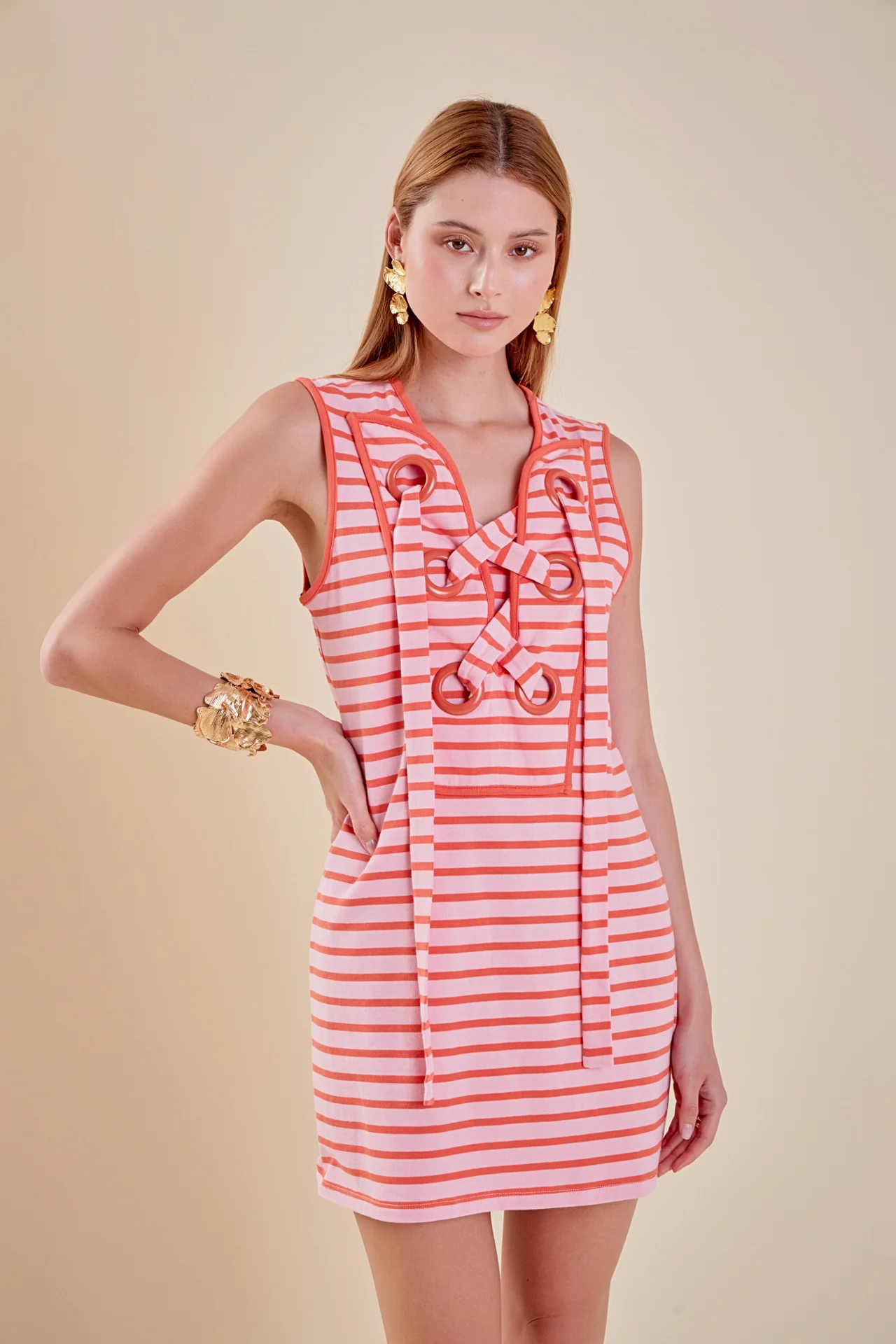 Striped Knit Lace Up Dress - Image 10