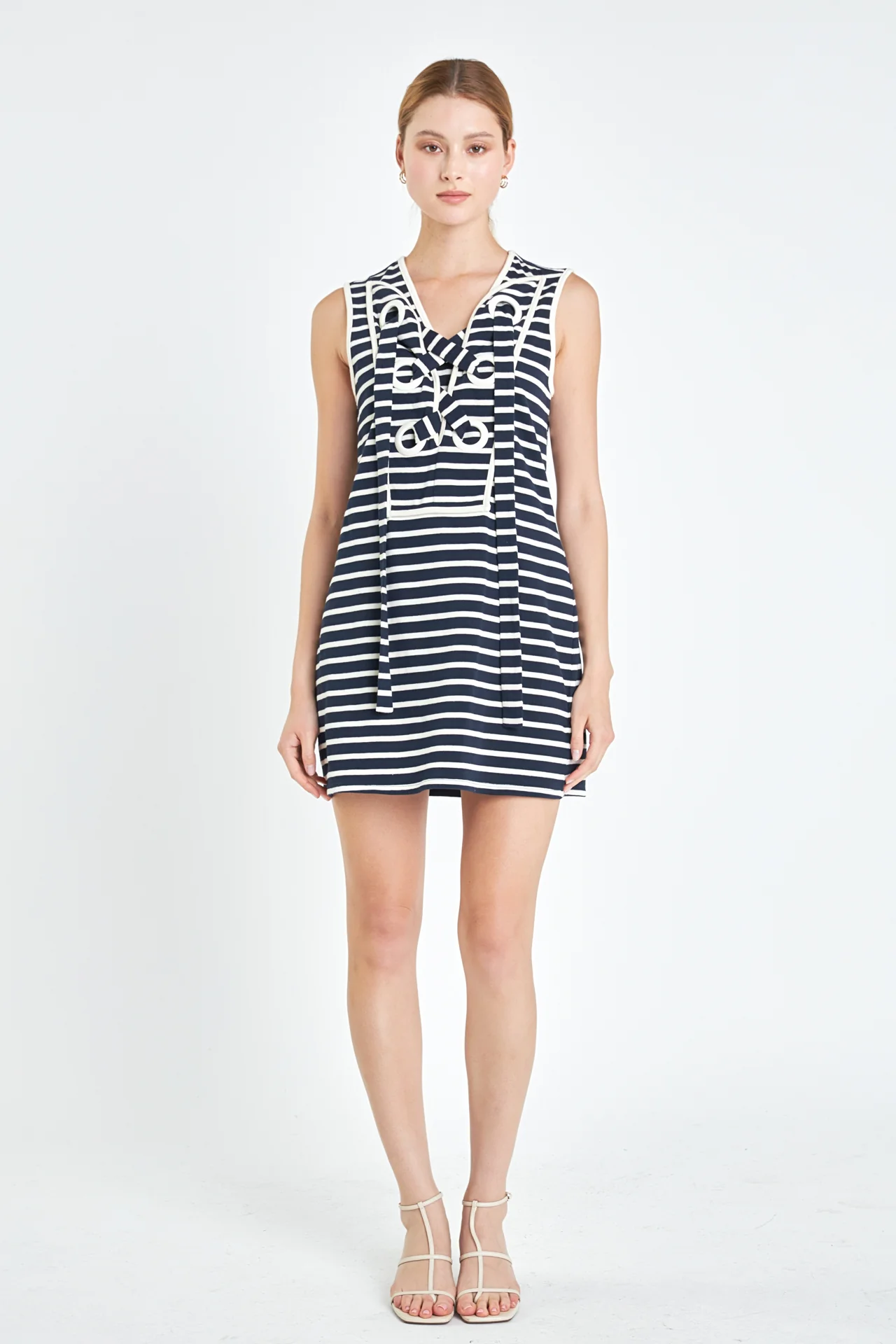 Striped Knit Lace Up Dress - Image 11