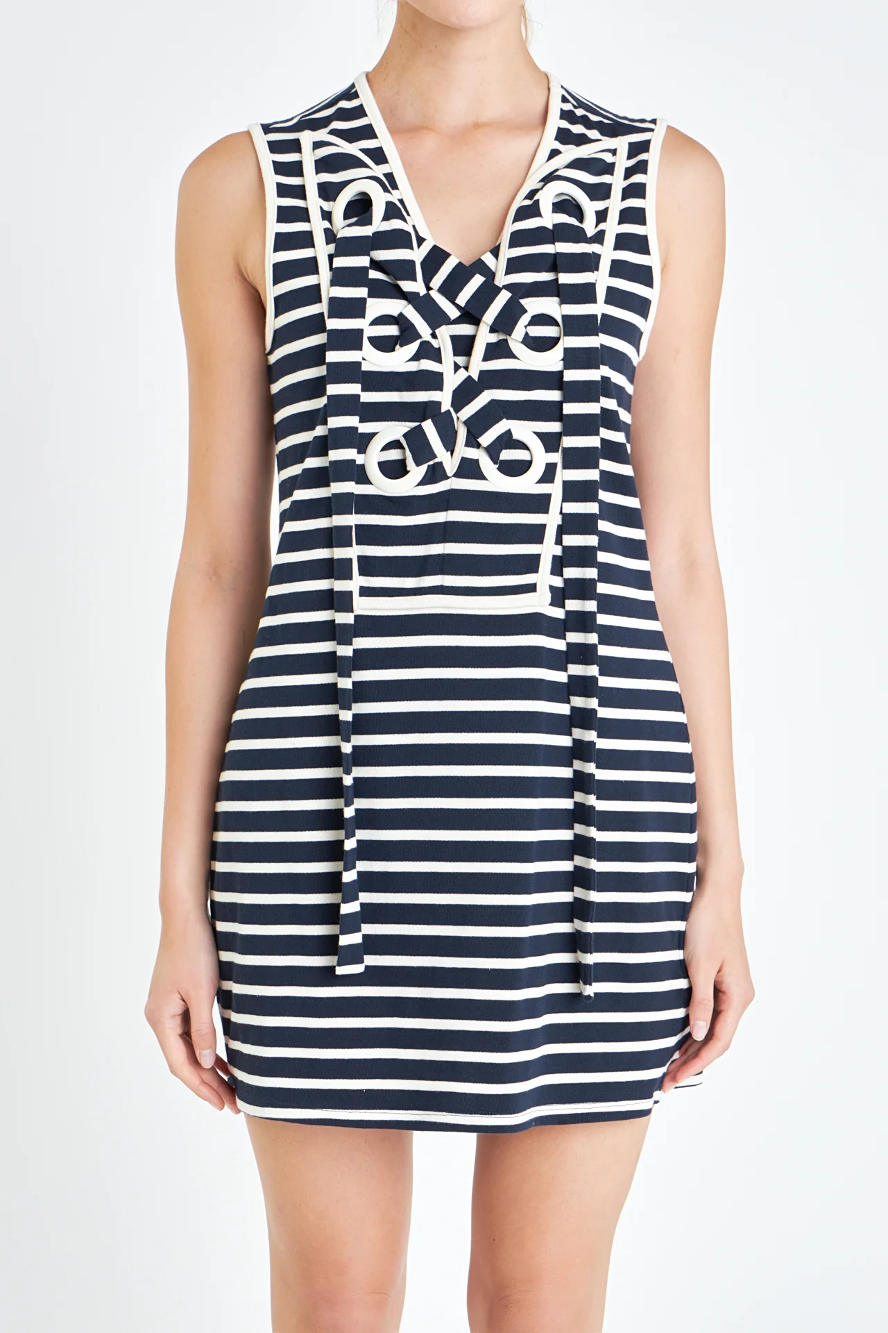 Striped Knit Lace Up Dress - Image 12
