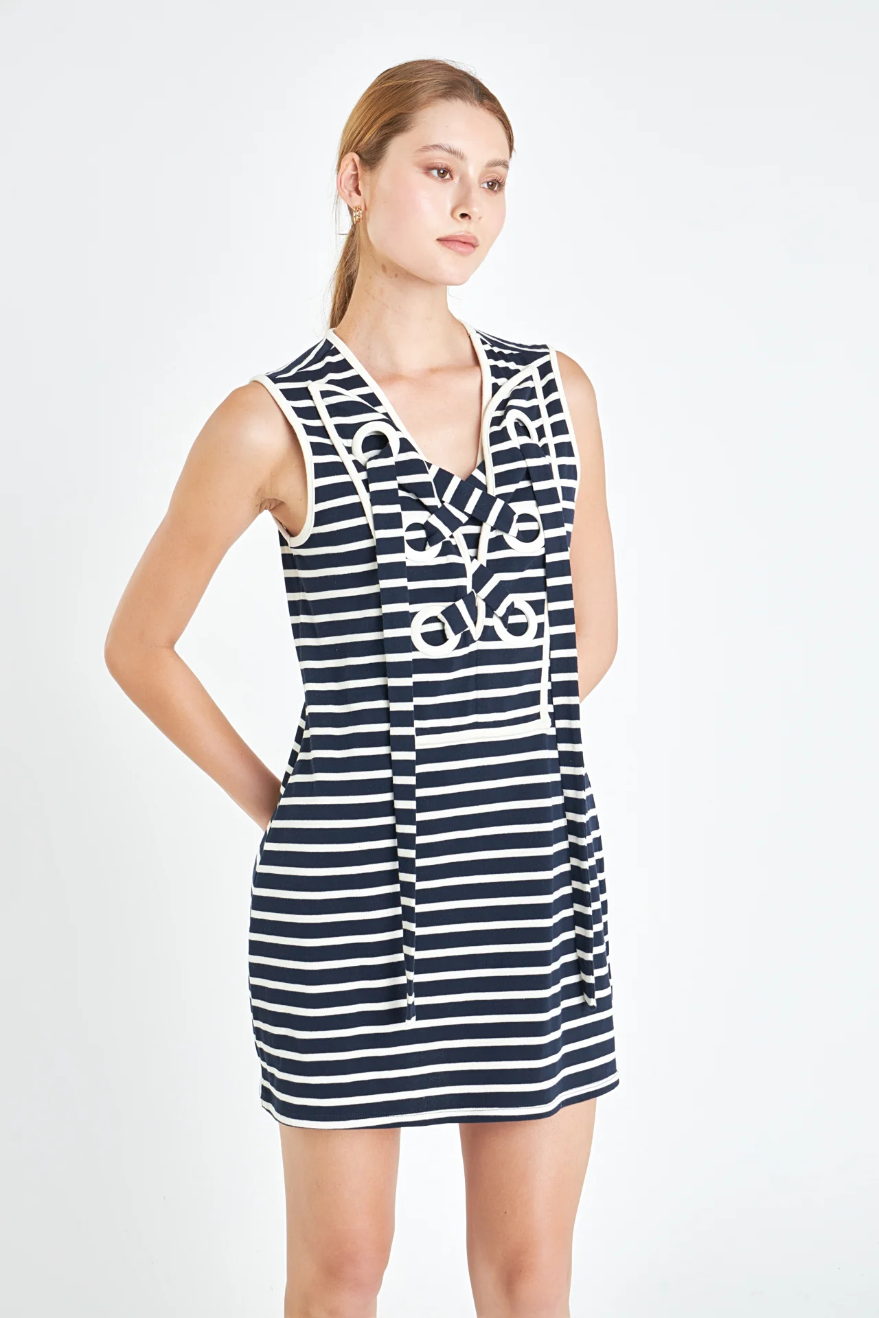 Striped Knit Lace Up Dress - Image 15