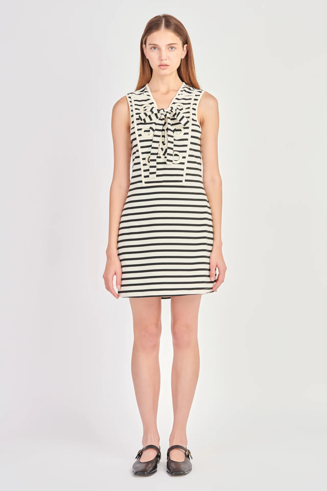 Striped Knit Lace Up Dress - Image 16