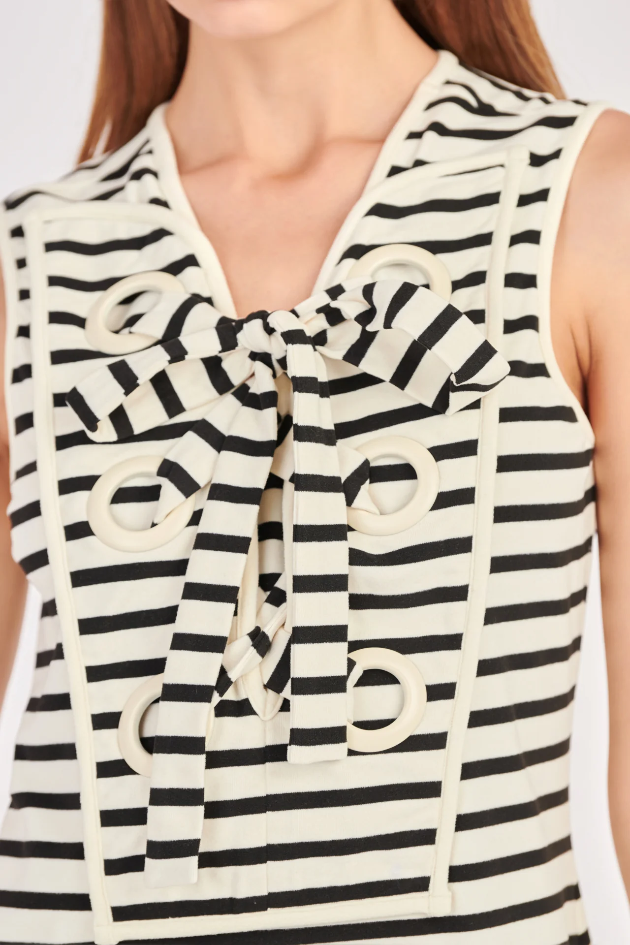 Striped Knit Lace Up Dress - Image 17