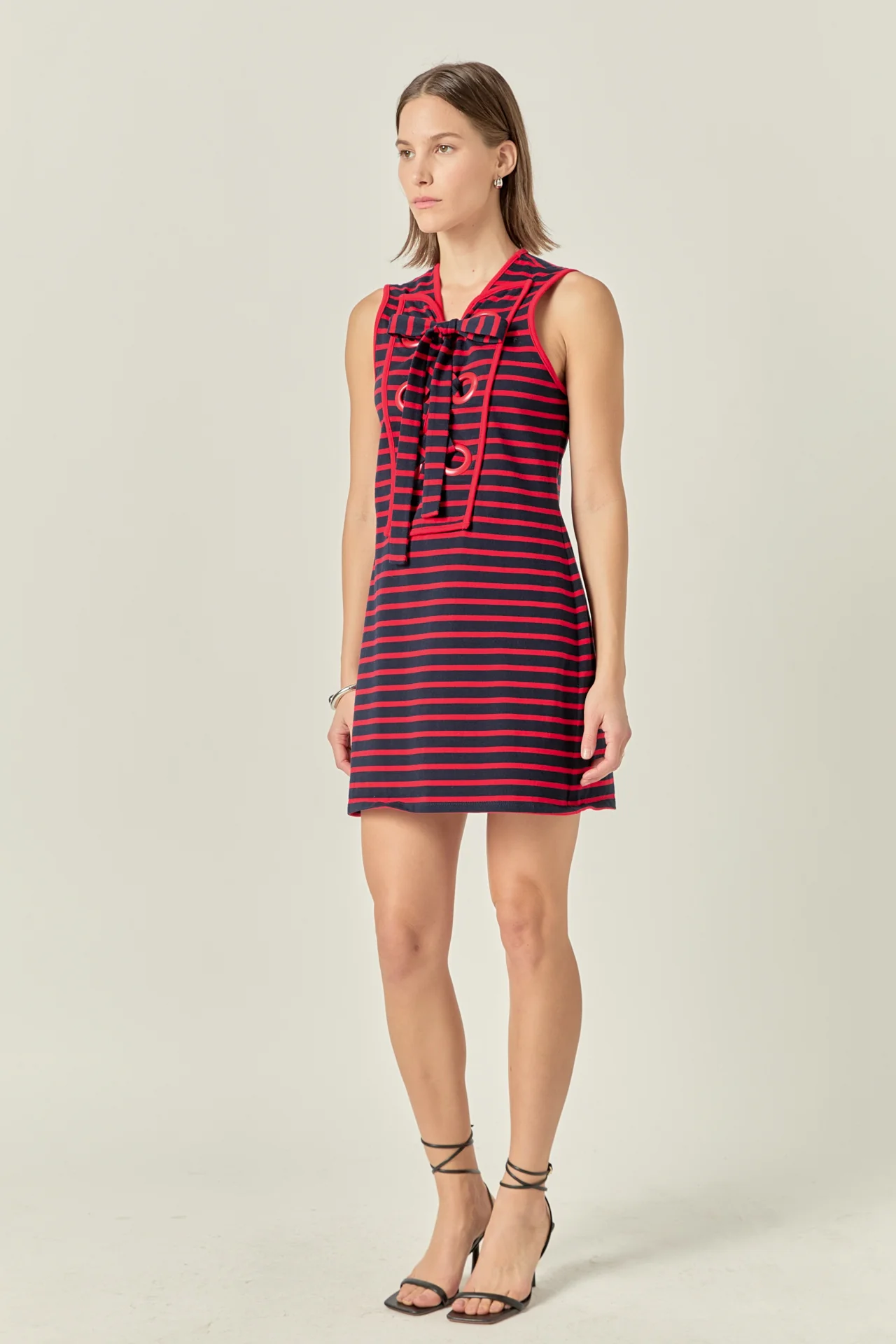 Striped Knit Lace Up Dress - Image 3