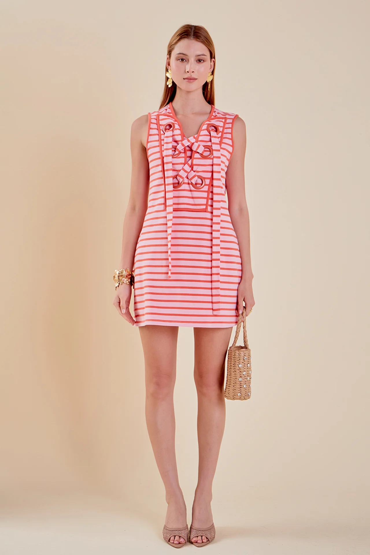 Striped Knit Lace Up Dress - Image 6