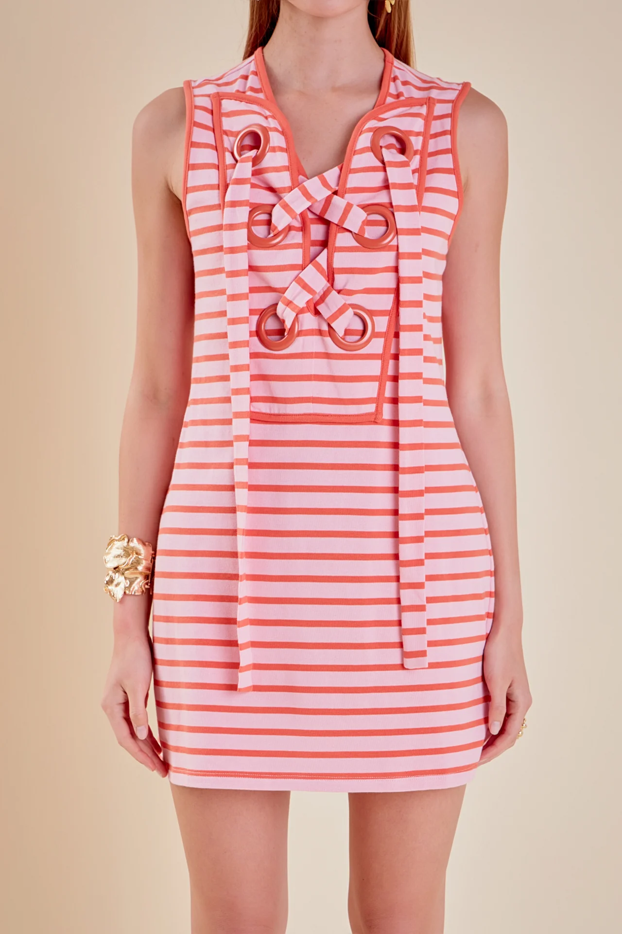 Striped Knit Lace Up Dress - Image 7