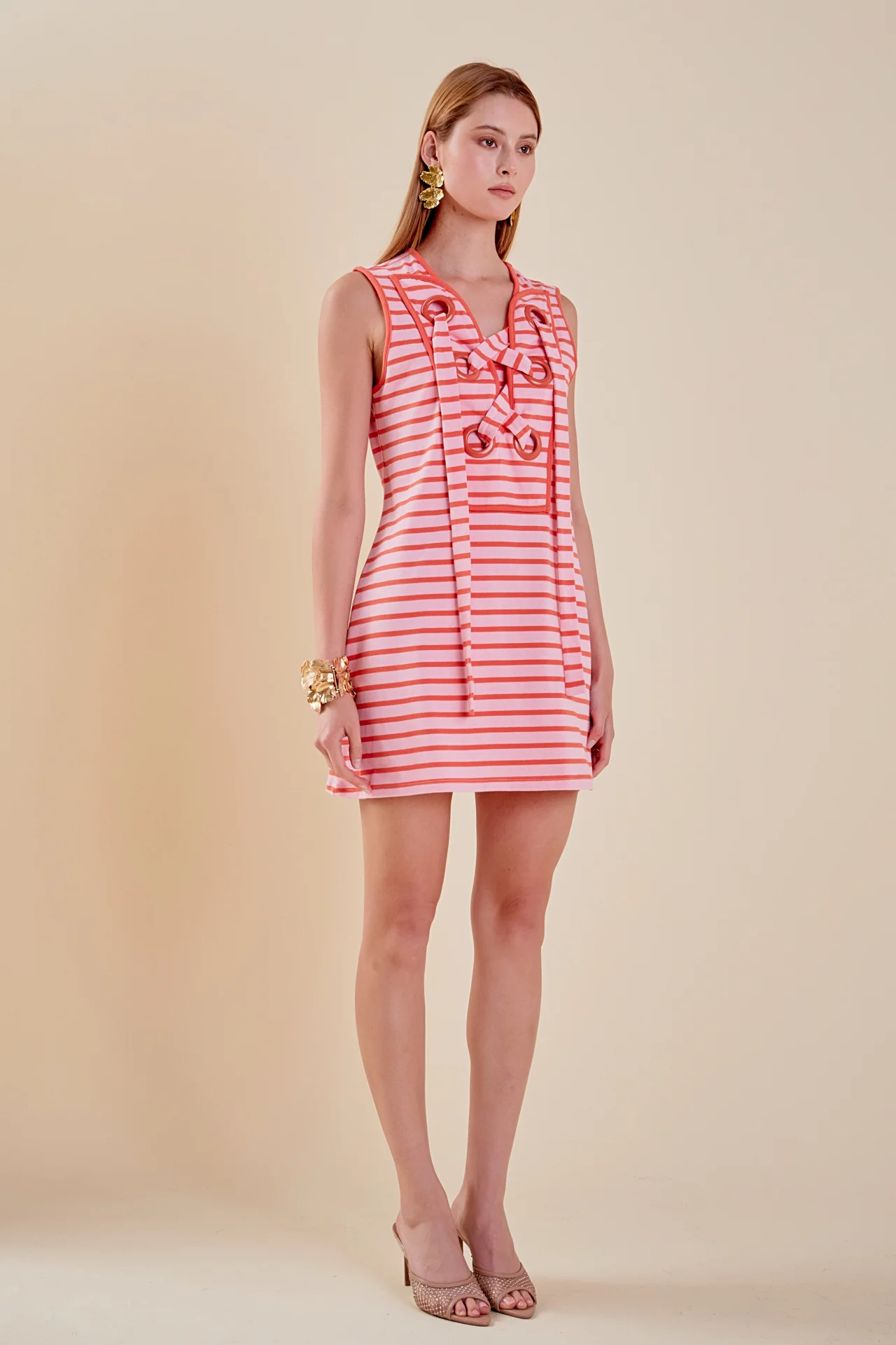 Striped Knit Lace Up Dress - Image 8