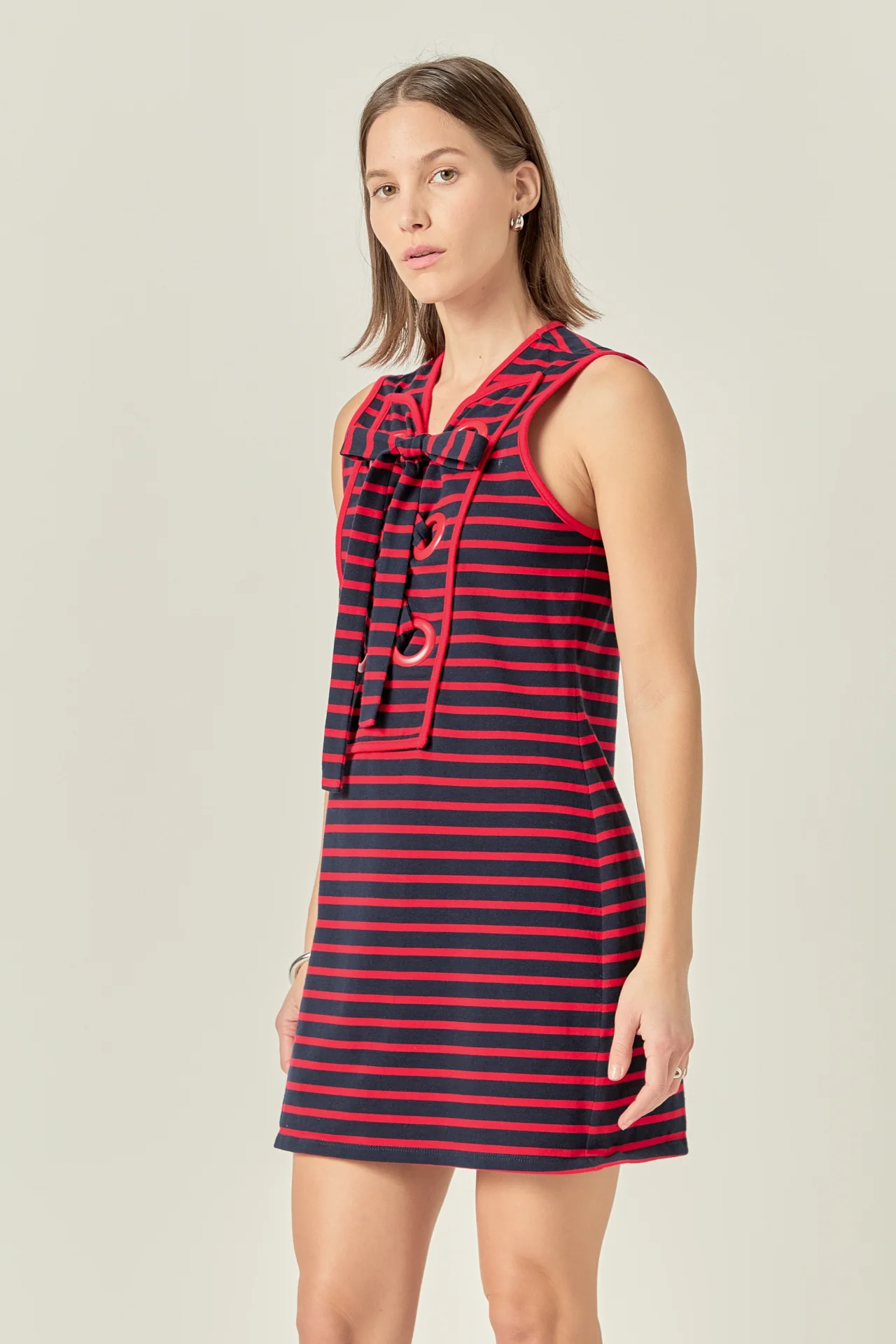 Striped Knit Lace Up Dress - Image 10