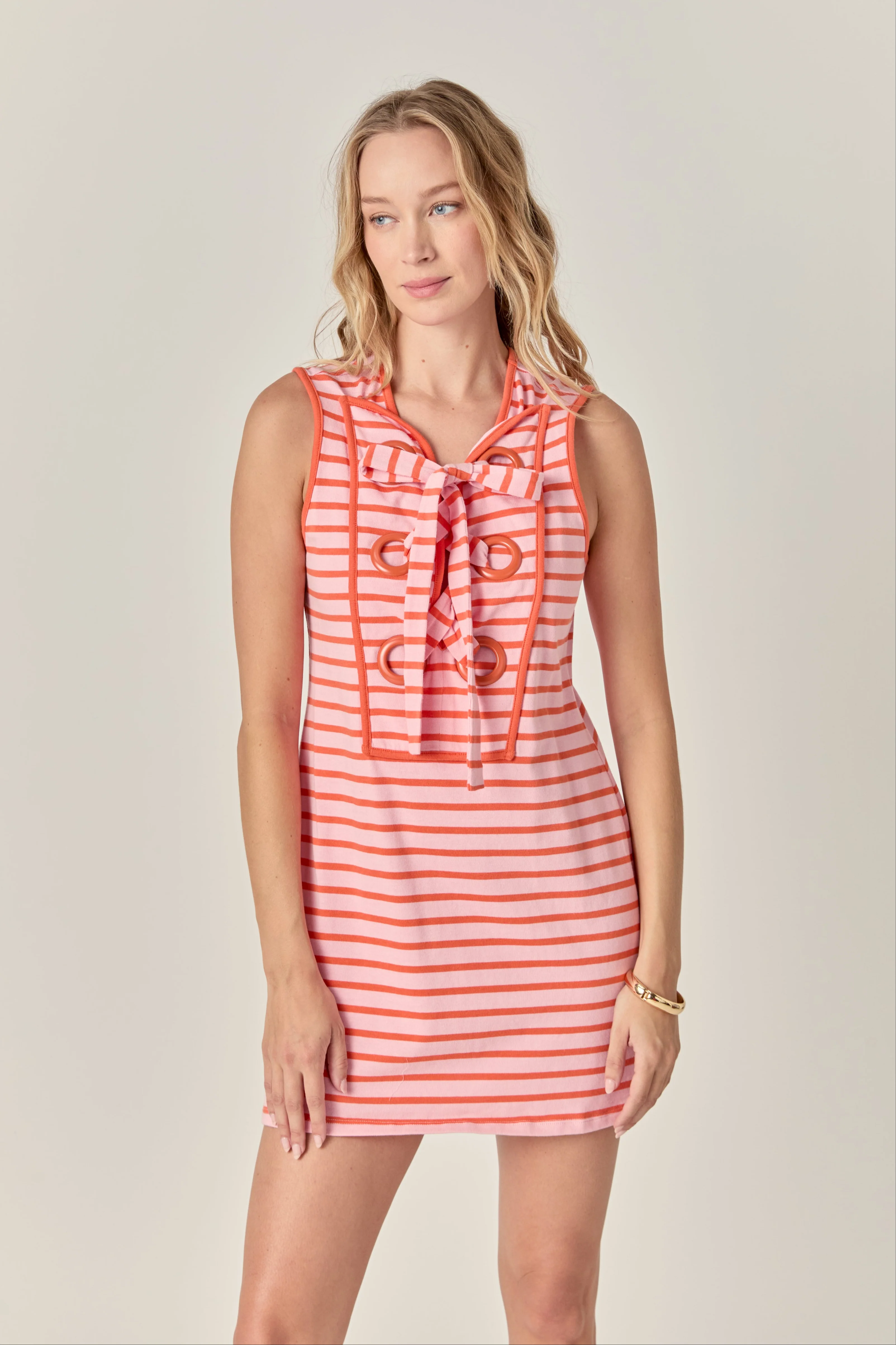 Striped Knit Lace Up Dress - Image 5