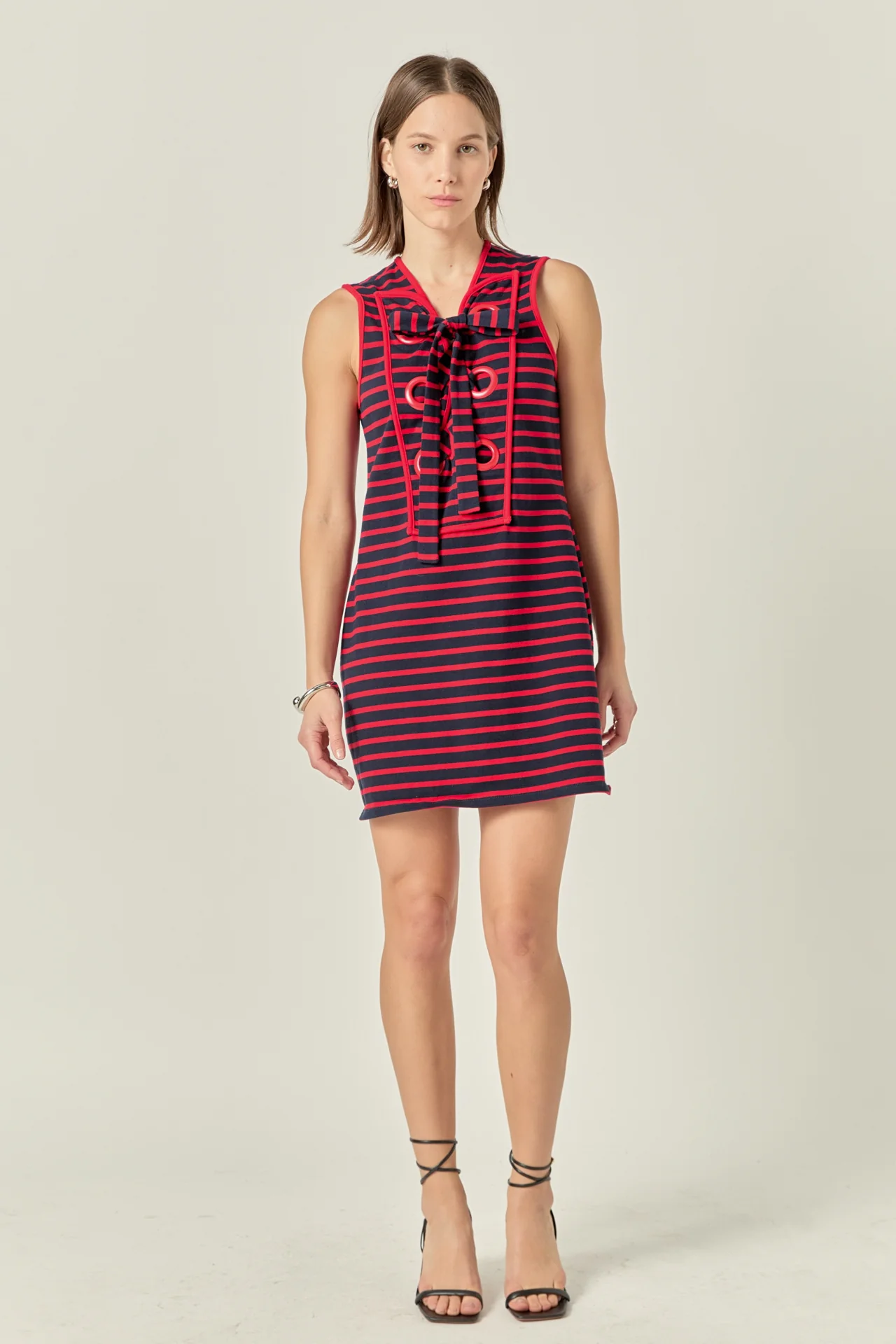 Striped Knit Lace Up Dress - Image 6