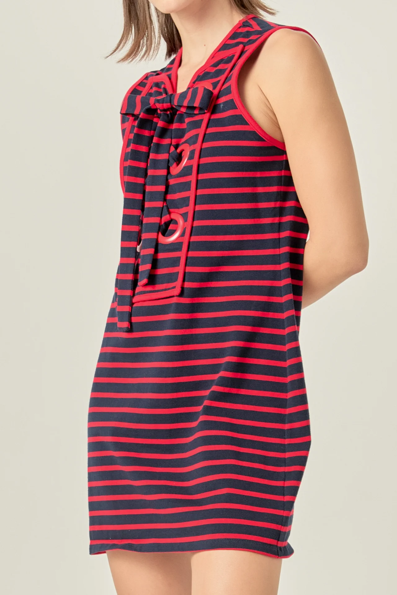 Striped Knit Lace Up Dress - Image 7