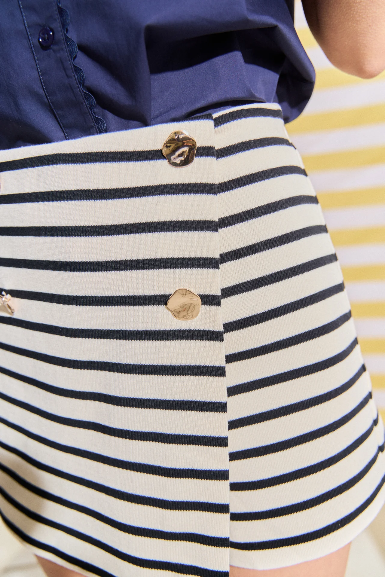 Striped Knit Skort with Button - Image 2