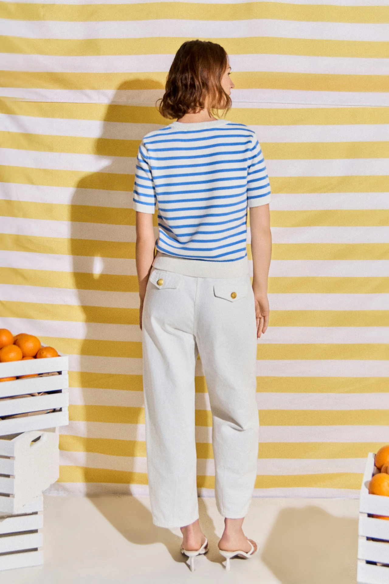 Striped Lemon Embroidered Short Sleeve Sweater - Image 5