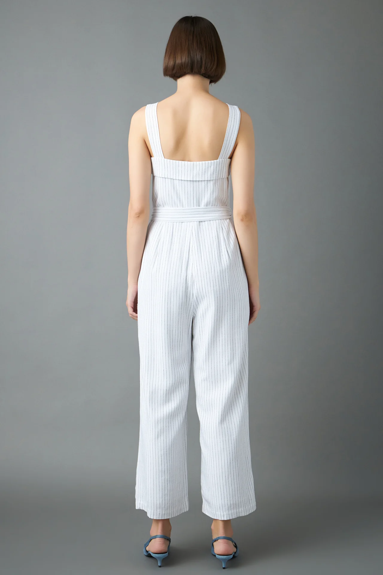 Striped Linen Jumpsuit with Wooden Buttons - Image 4