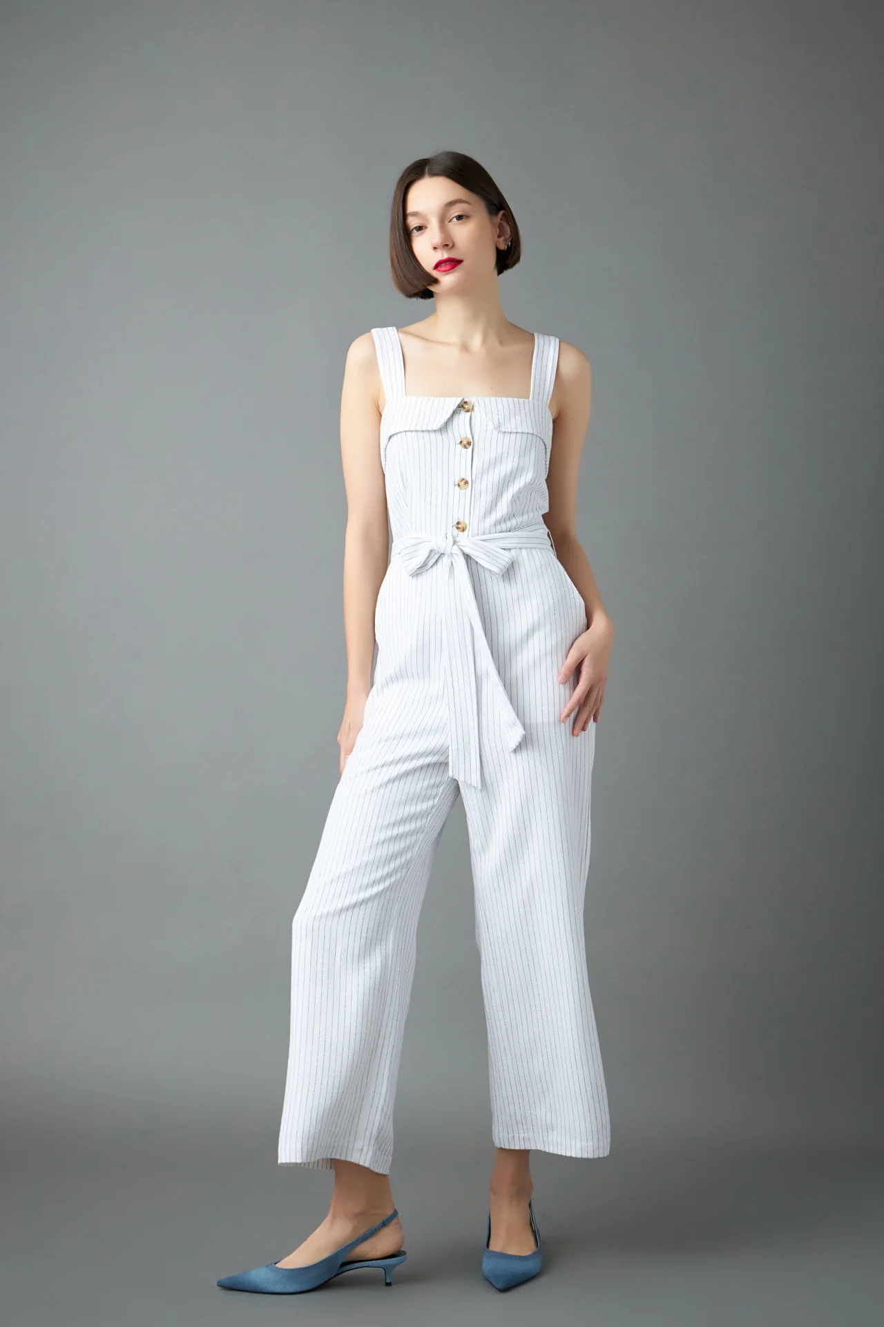 Striped Linen Jumpsuit with Wooden Buttons - Image 5