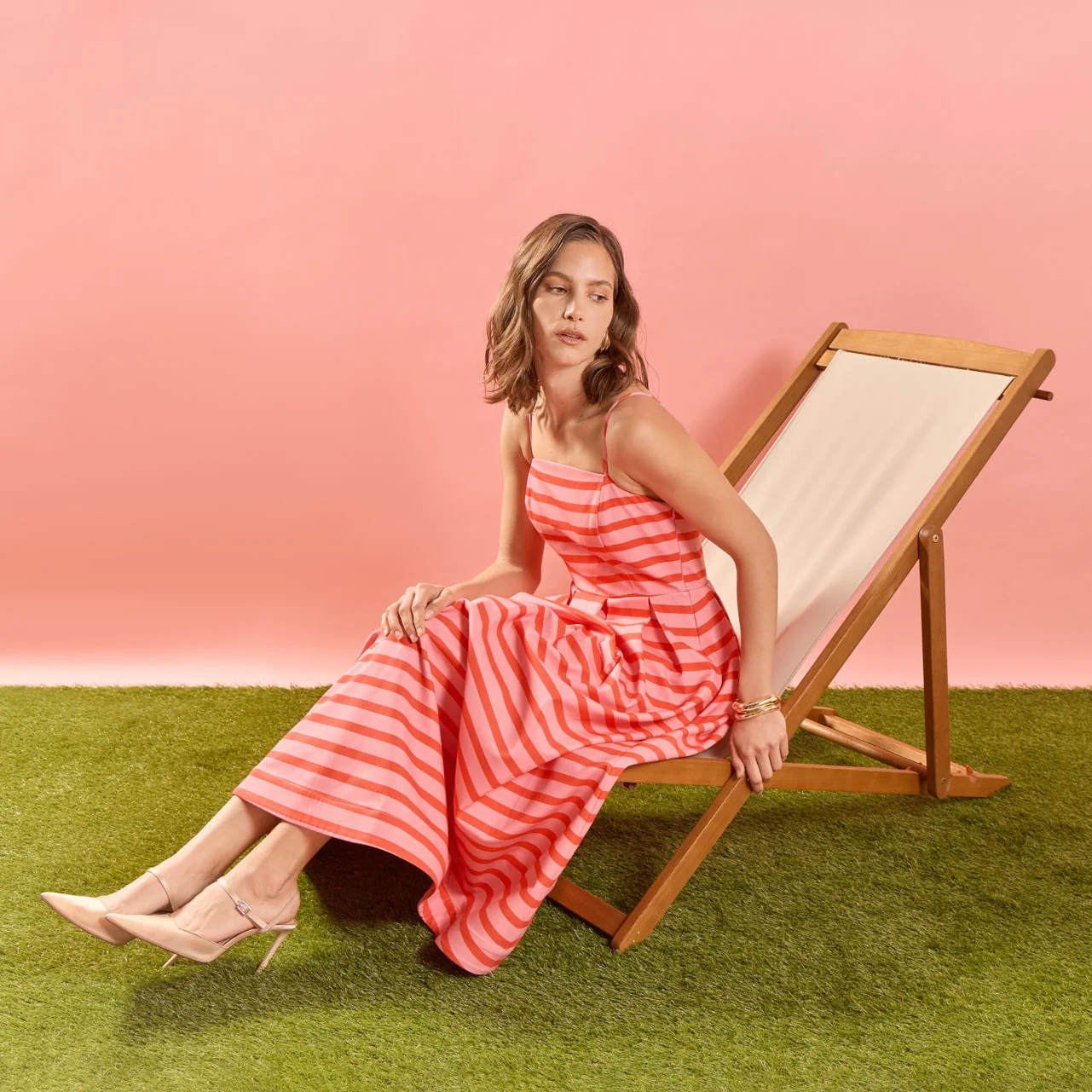 Striped Pleated Midi Dress - Image 21