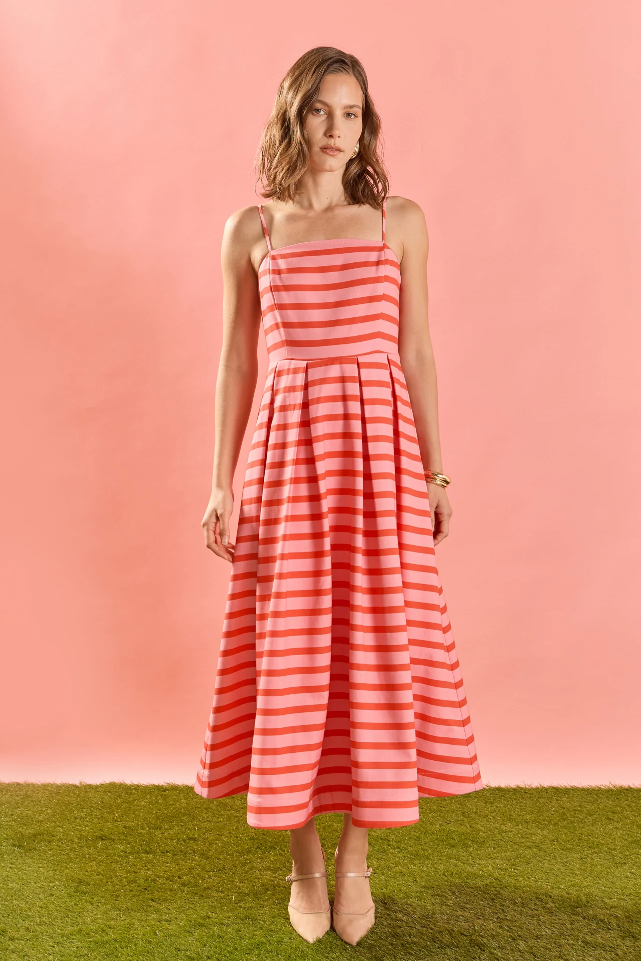 Striped Pleated Midi Dress - Image 7
