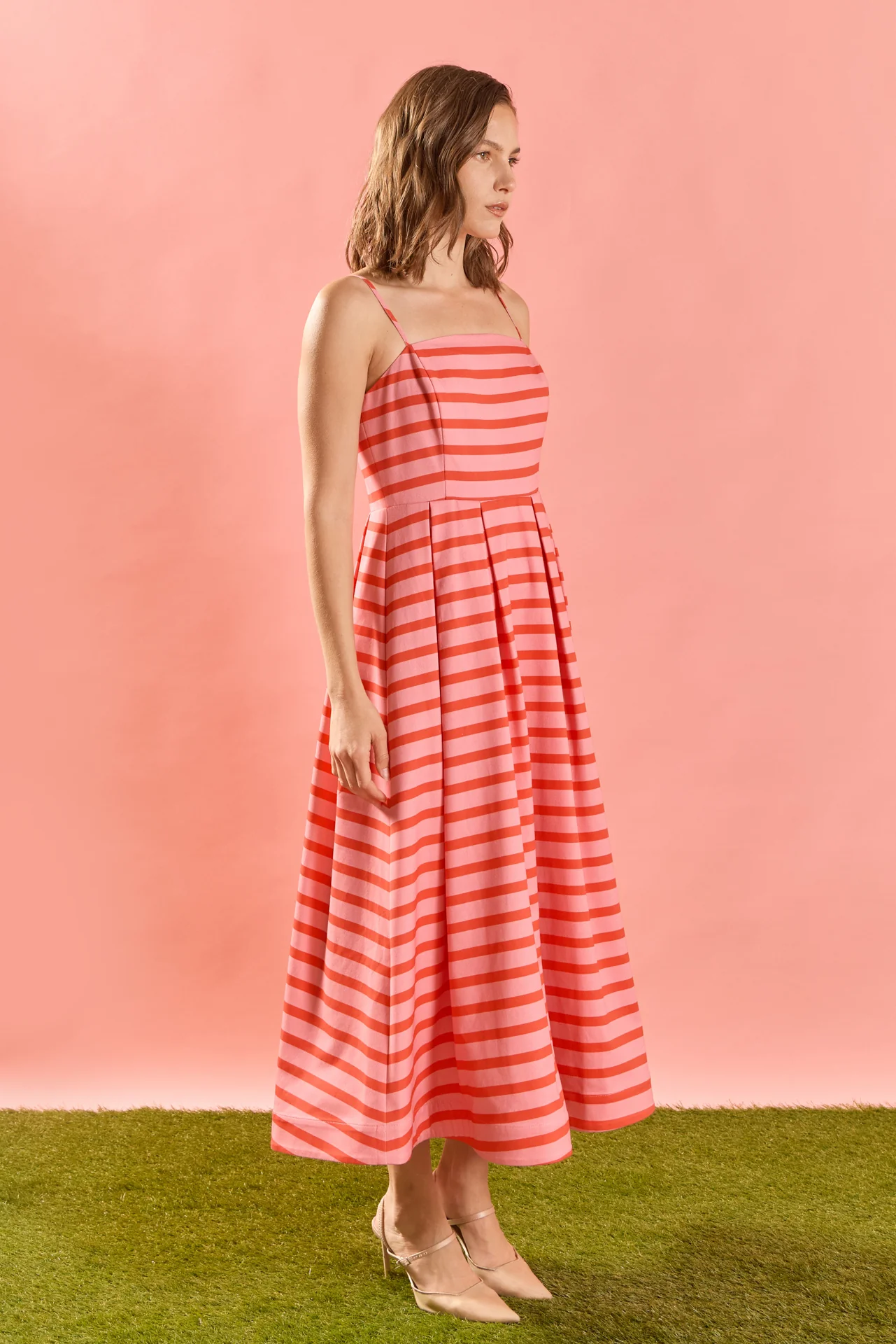 Striped Pleated Midi Dress - Image 9