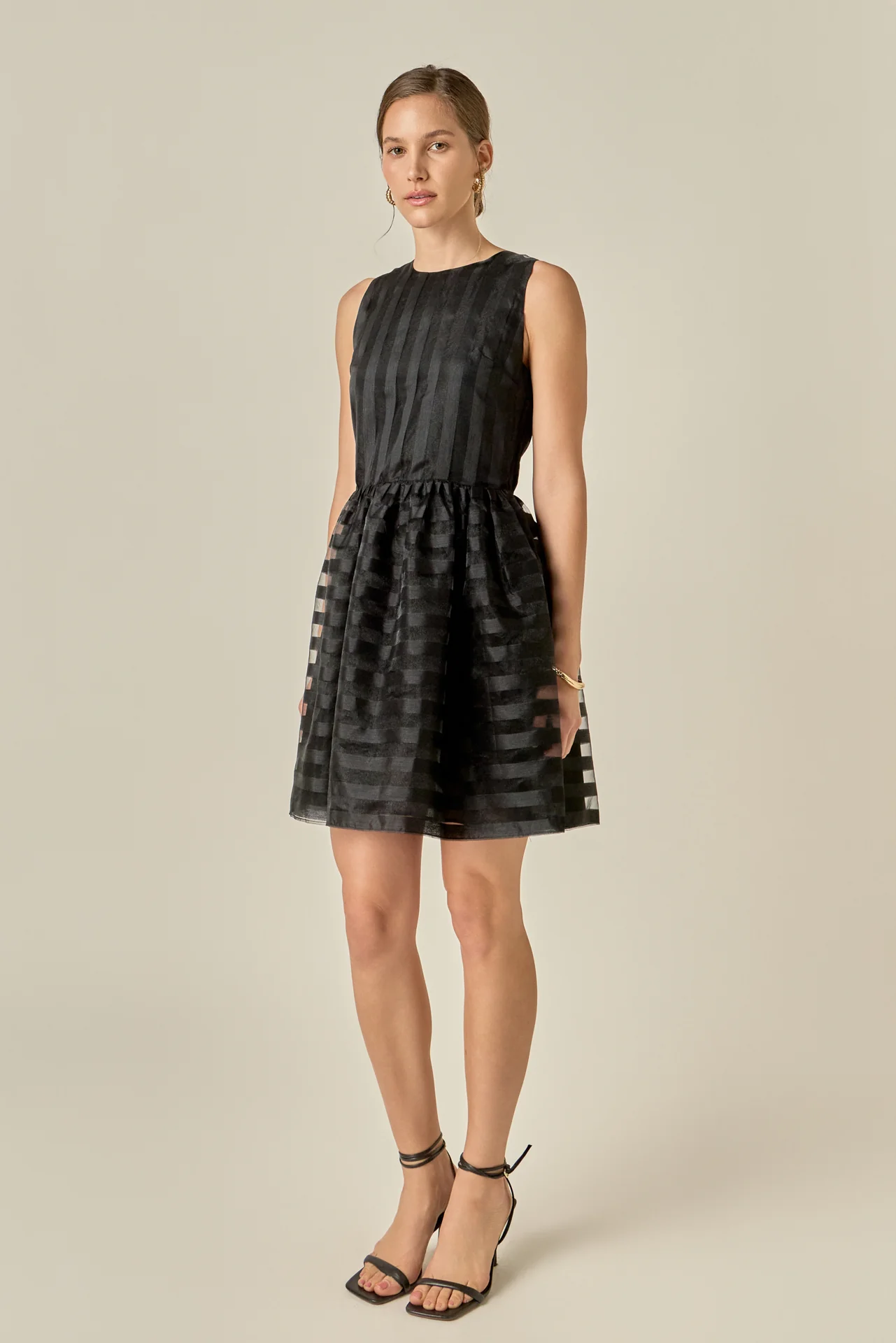 Striped Organza Sleeveless Mini Dress - Image 3