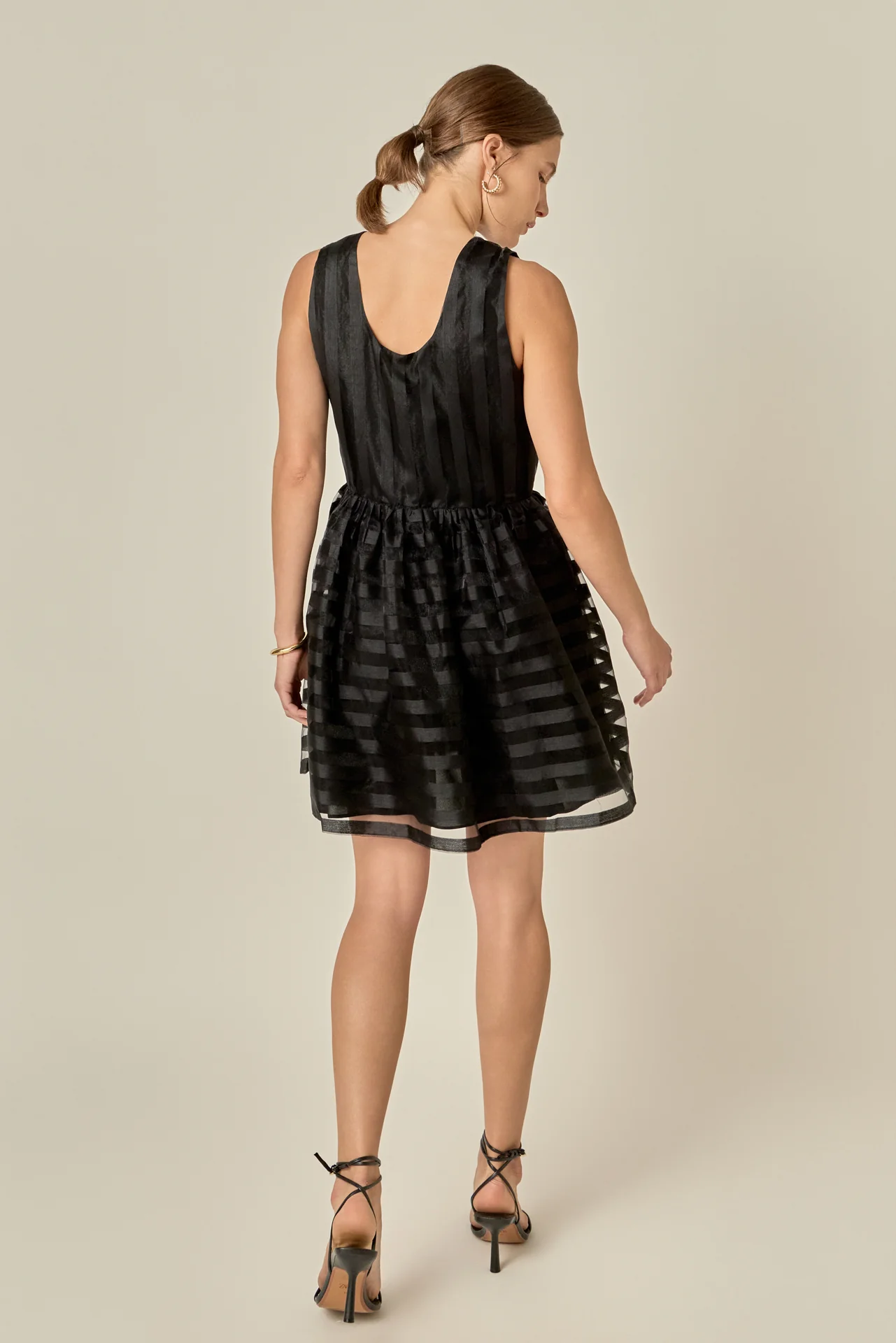 Striped Organza Sleeveless Mini Dress - Image 4