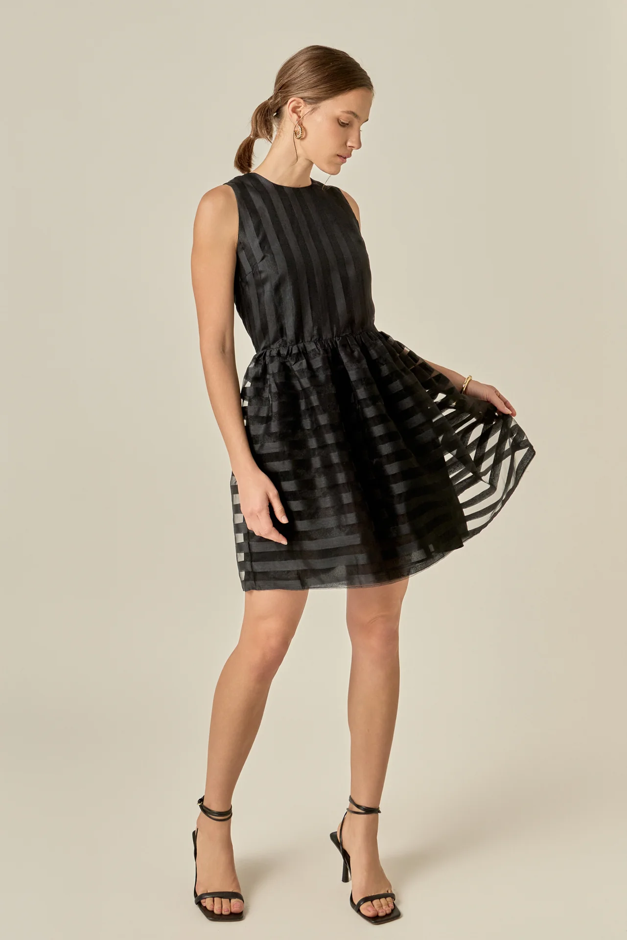 Striped Organza Sleeveless Mini Dress - Image 5
