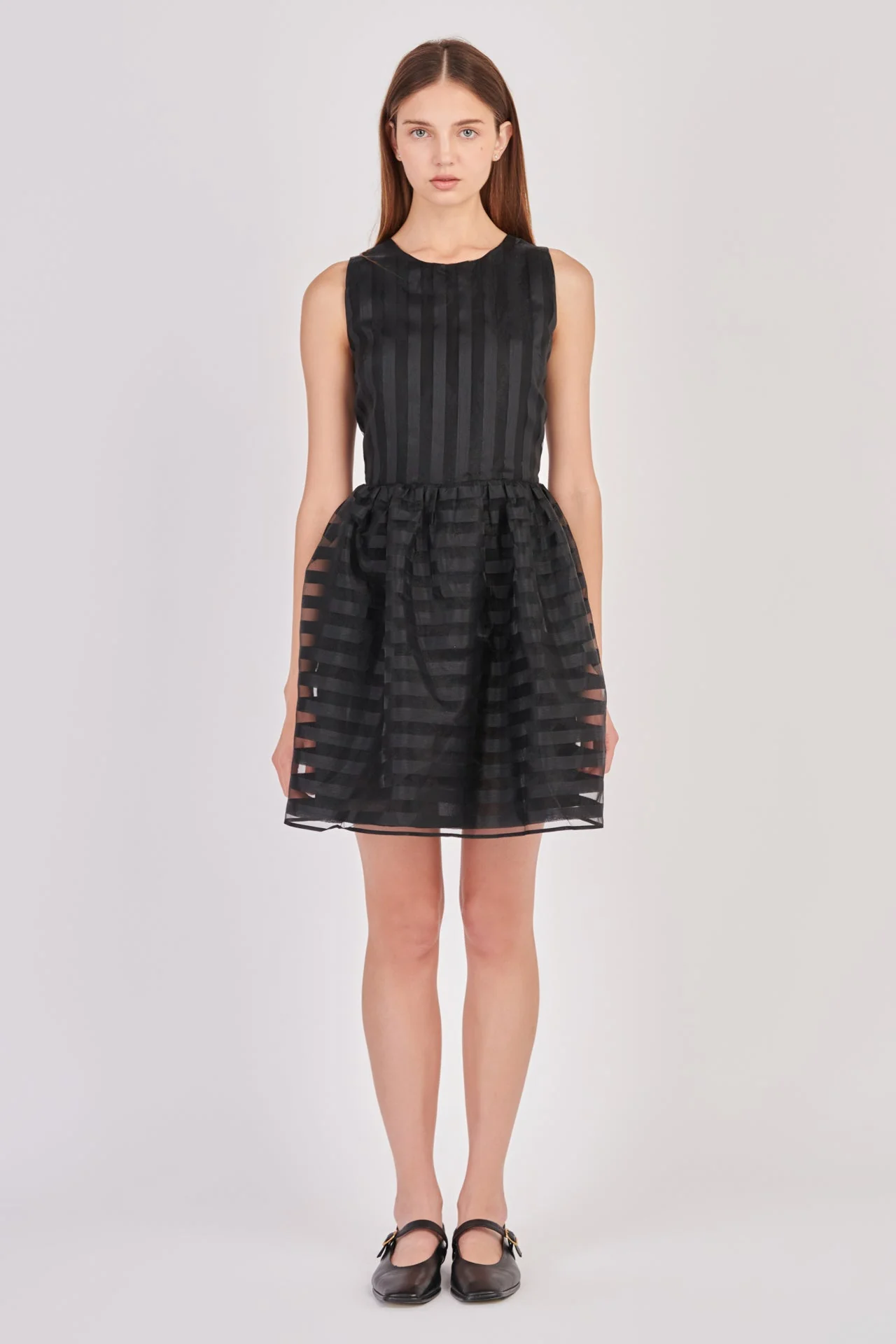 Striped Organza Sleeveless Mini Dress - Image 6