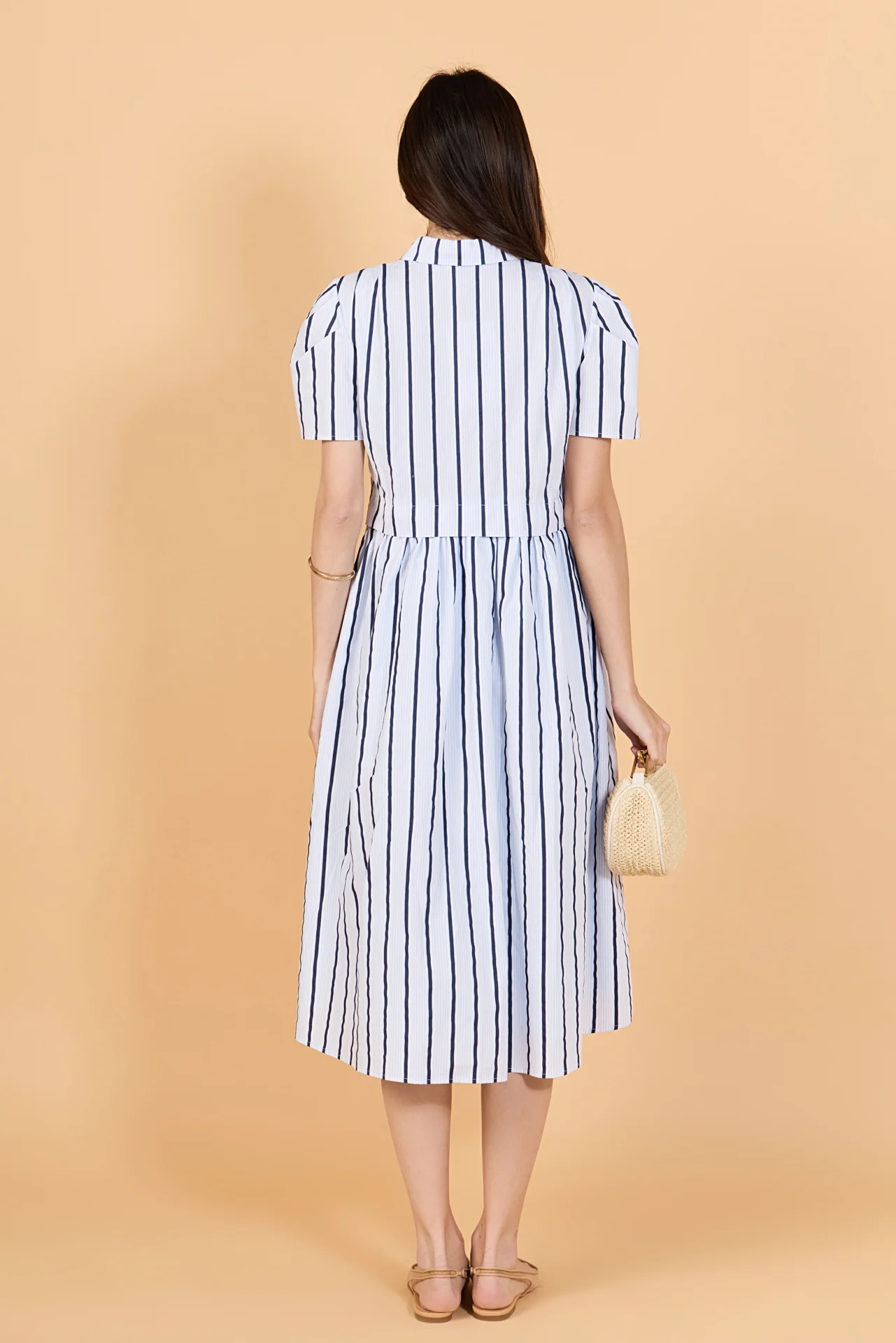 Striped Pleated Shoulder Shirt Midi Dress - Image 4