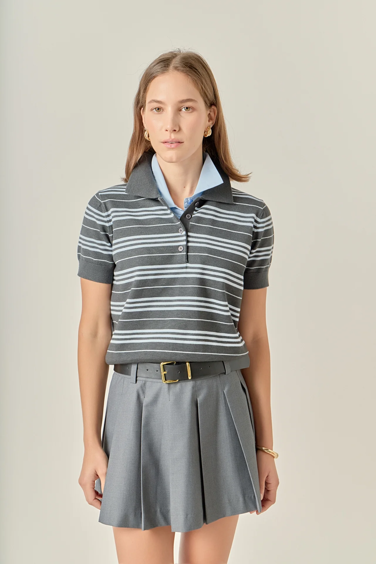 Striped Polo Knit Top - Image 10