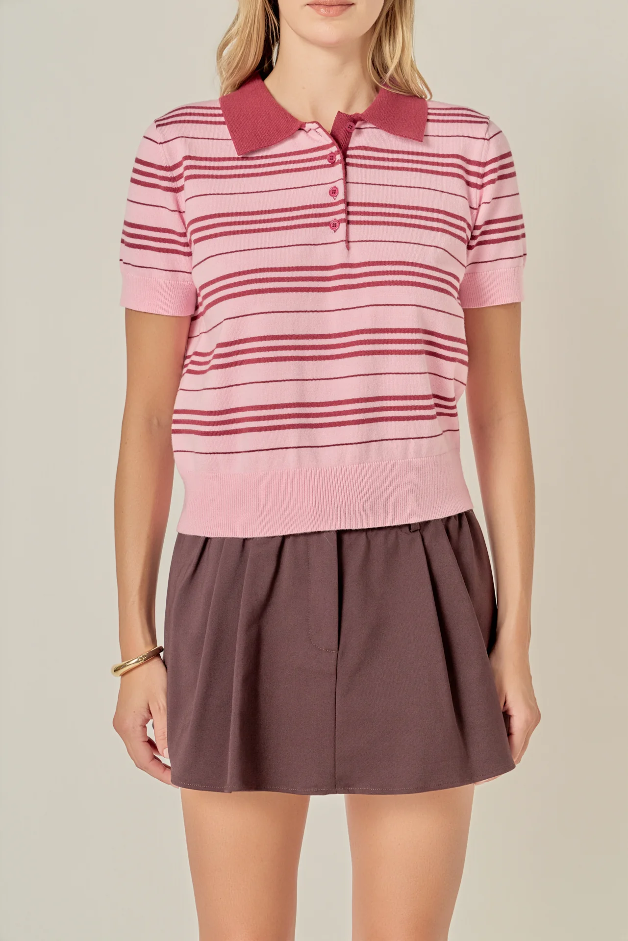 Striped Polo Knit Top - Image 2