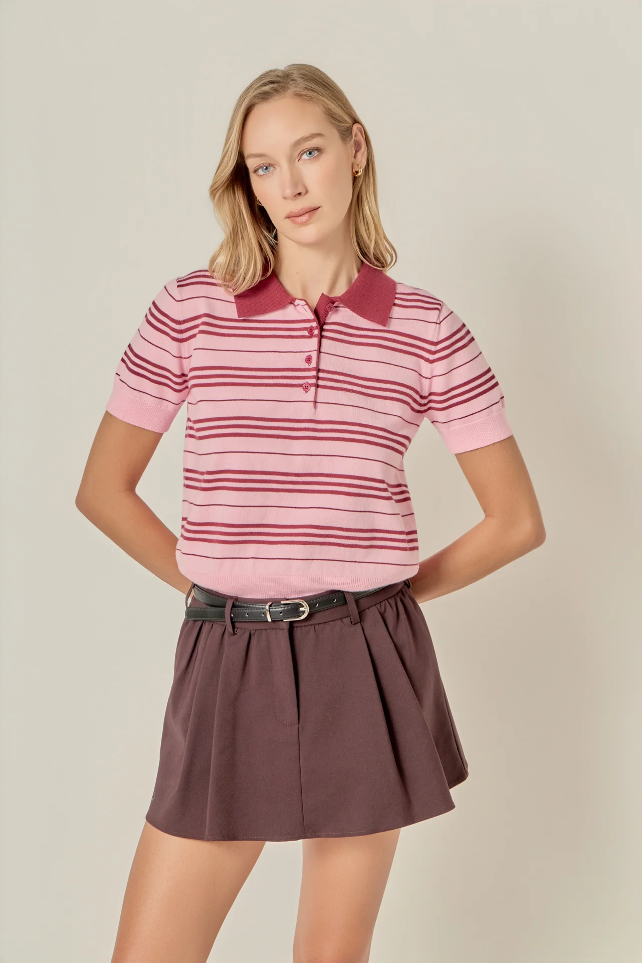 Striped Polo Knit Top - Image 5