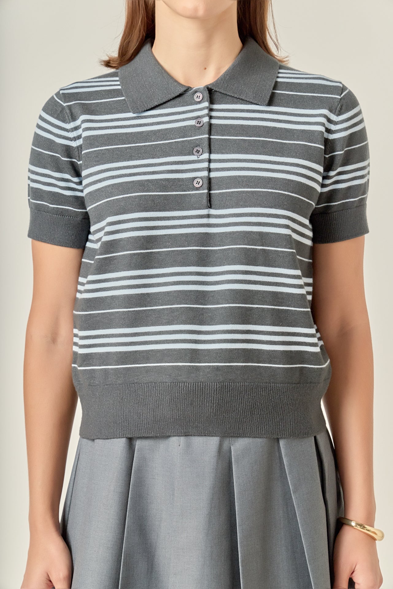 Striped Polo Knit Top - Image 7