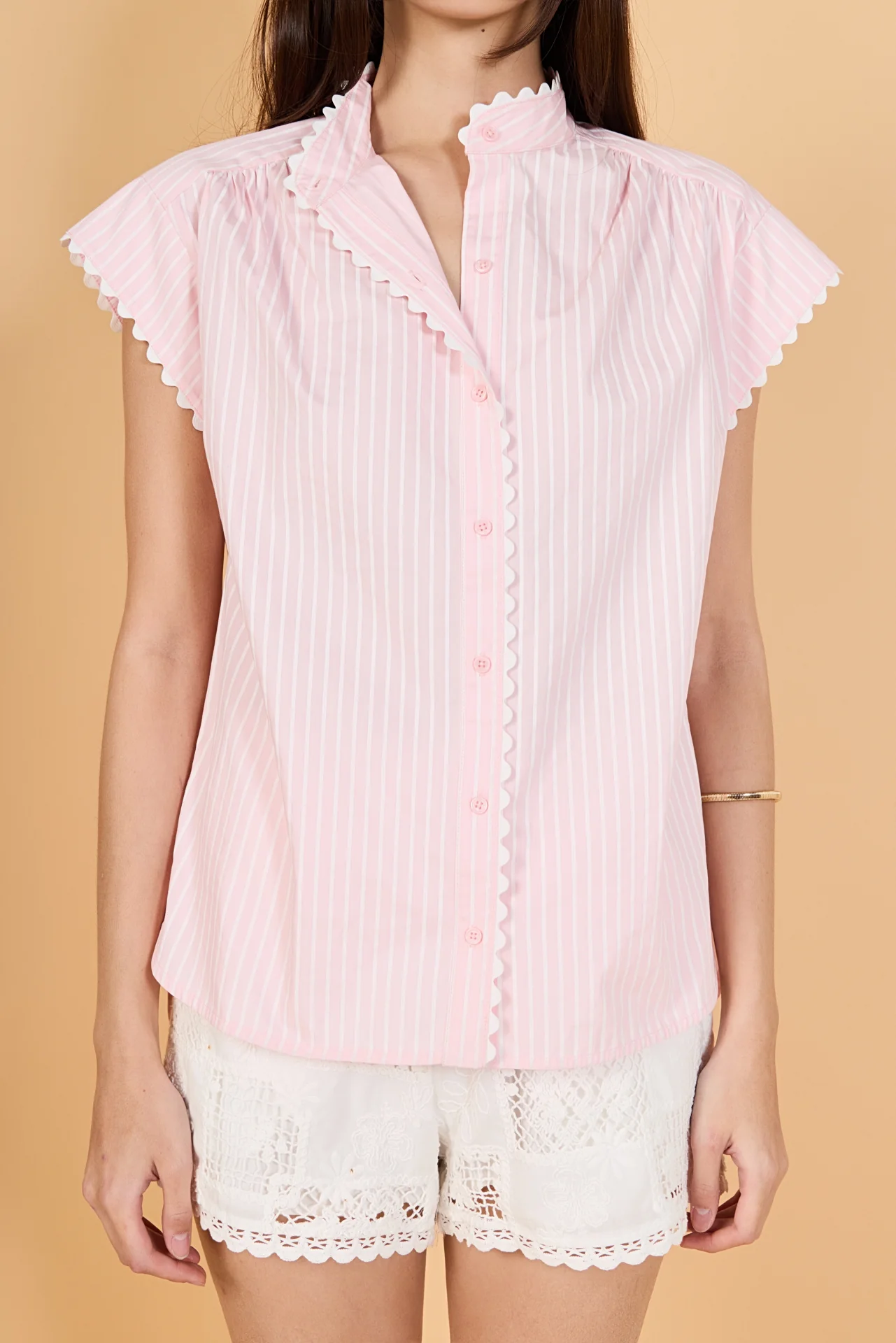 Striped Ric Rac Detail Short Sleeve Shirt - Image 2
