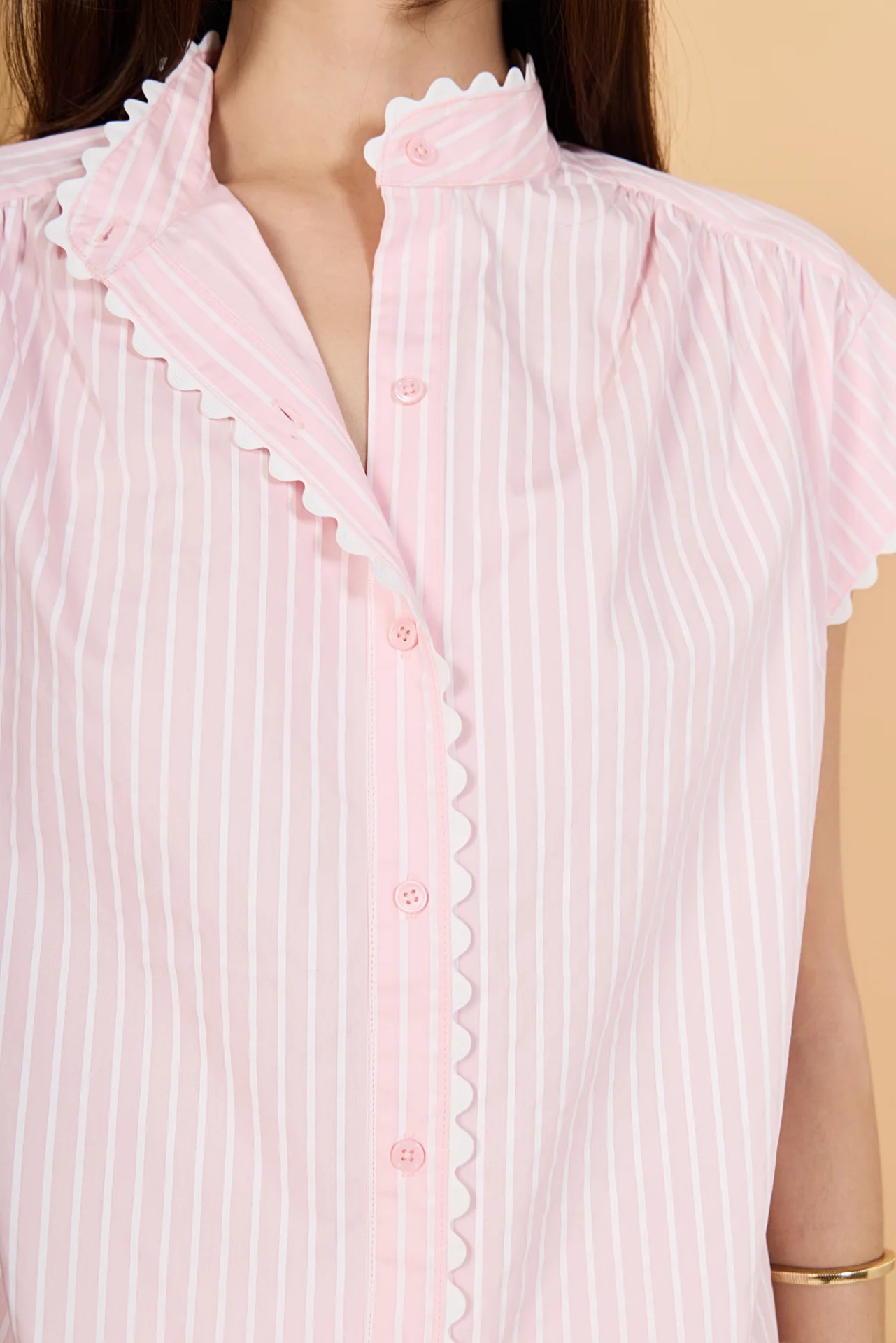 Striped Ric Rac Detail Short Sleeve Shirt - Image 3