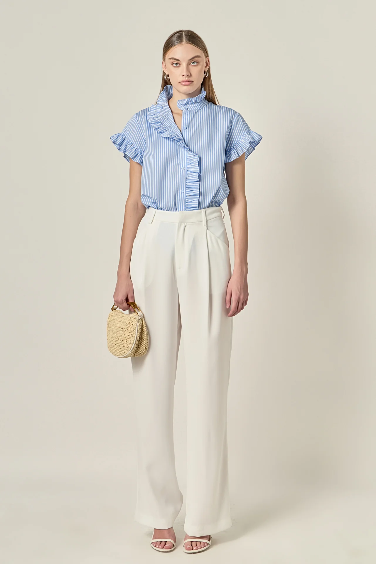 Ruffle Trim Striped Button-Up Shirt - Image 8