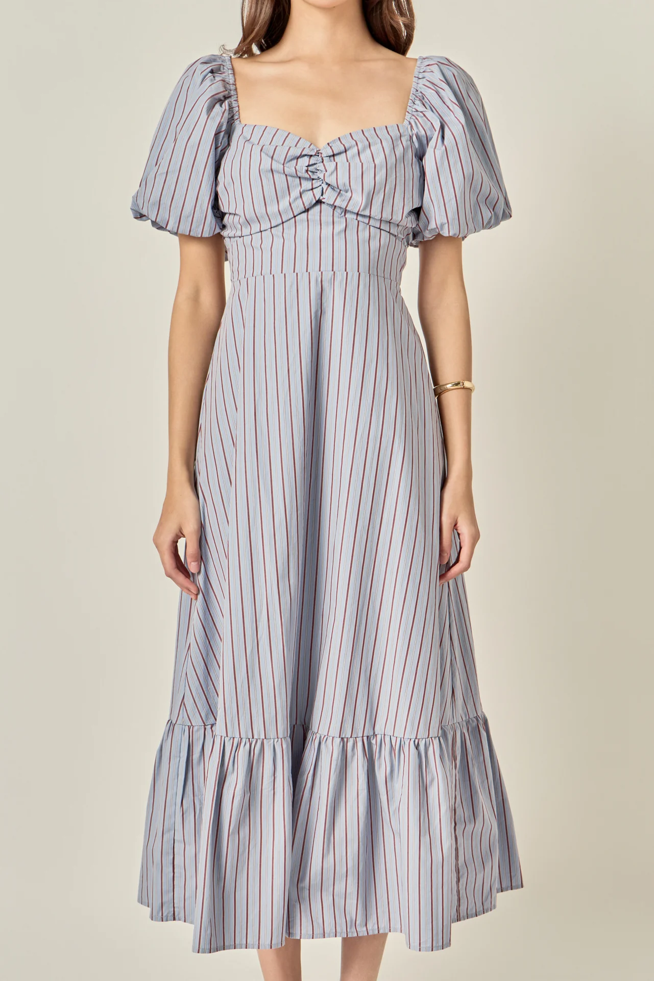 Striped Tie Back Puff Sleeve Maxi Dress - Image 2