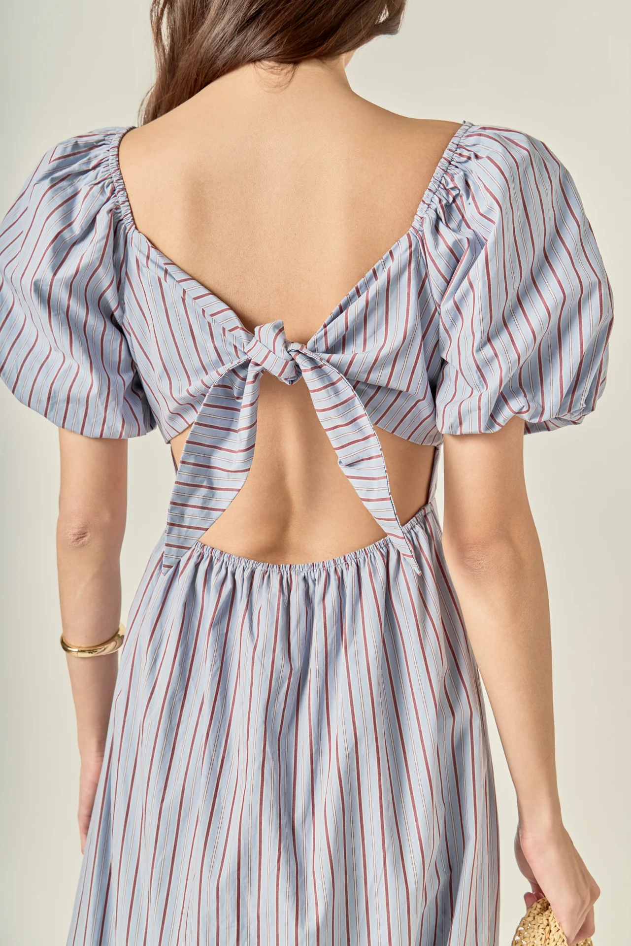 Striped Tie Back Puff Sleeve Maxi Dress - Image 3