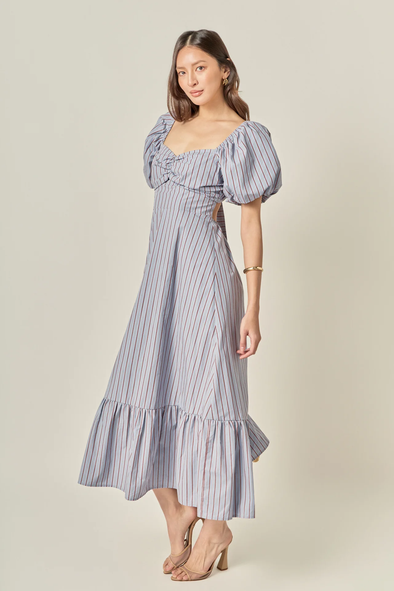 Striped Tie Back Puff Sleeve Maxi Dress - Image 7