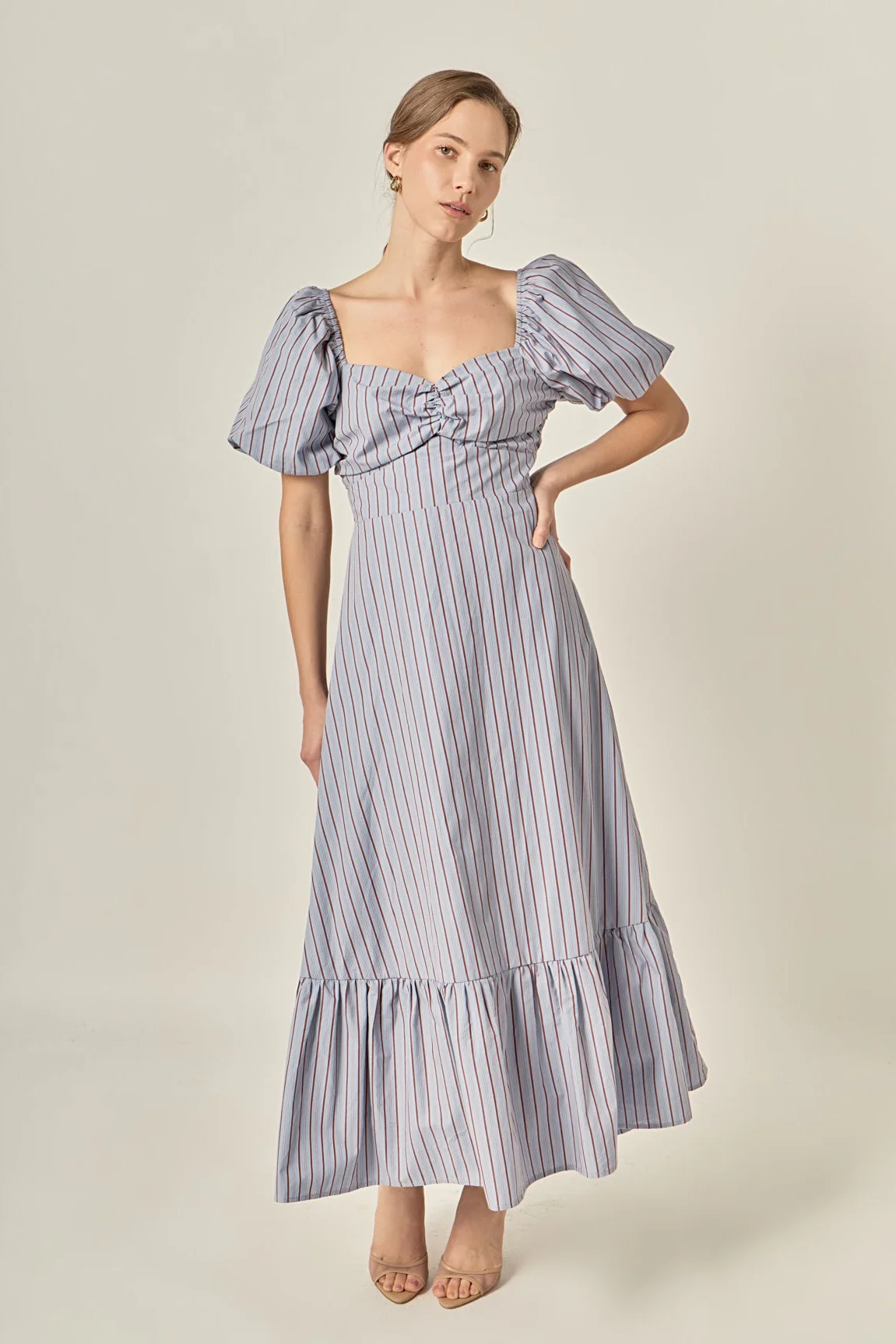 Striped Tie Back Puff Sleeve Maxi Dress - Image 8