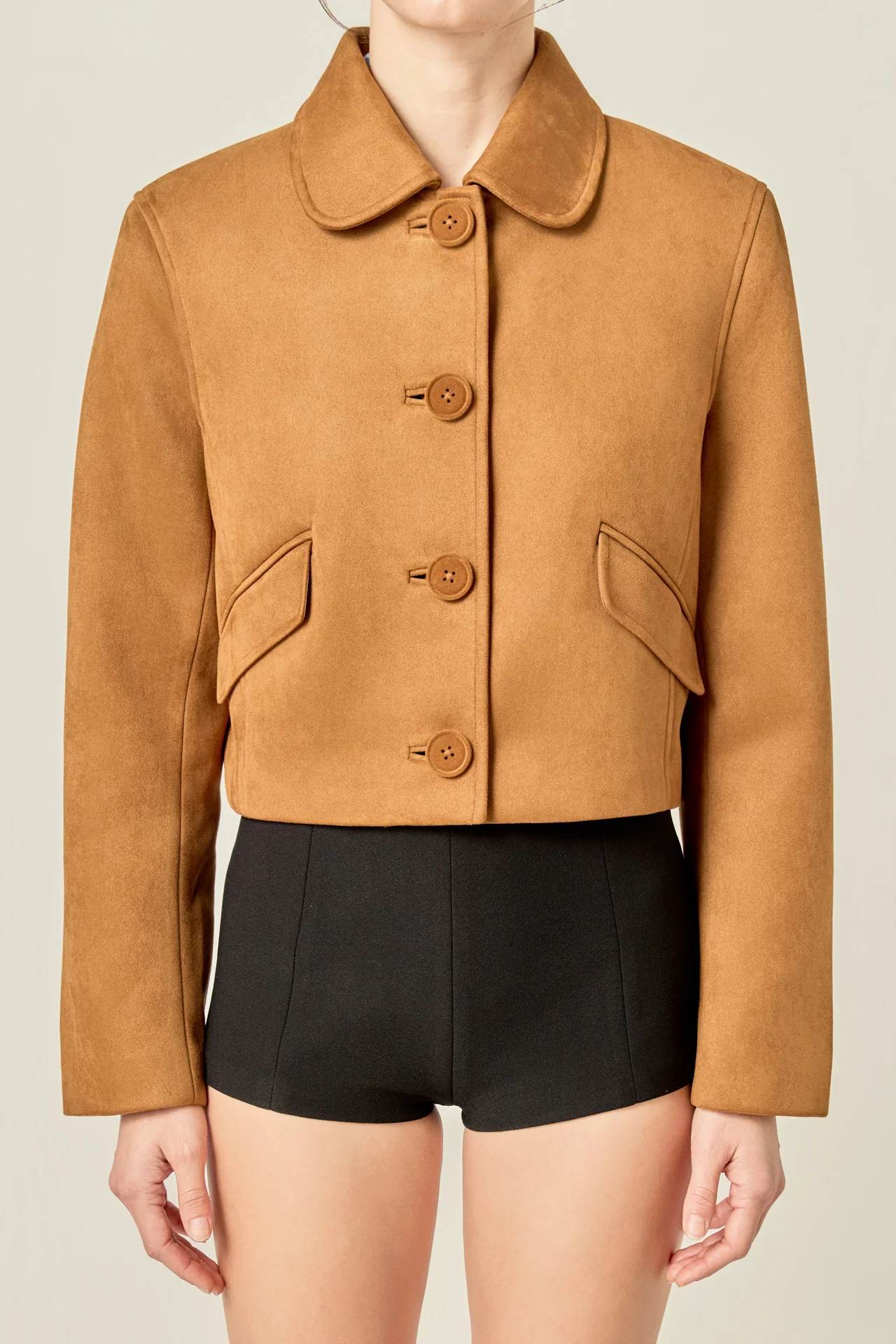 Faux Suede Big Button Jacket - Image 2