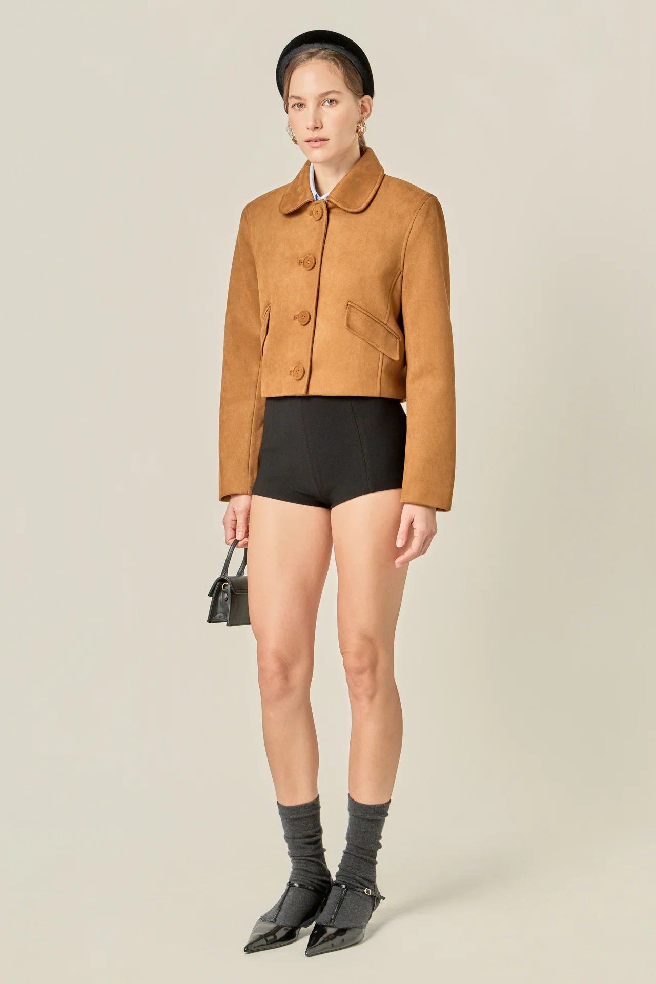 Faux Suede Big Button Jacket - Image 3