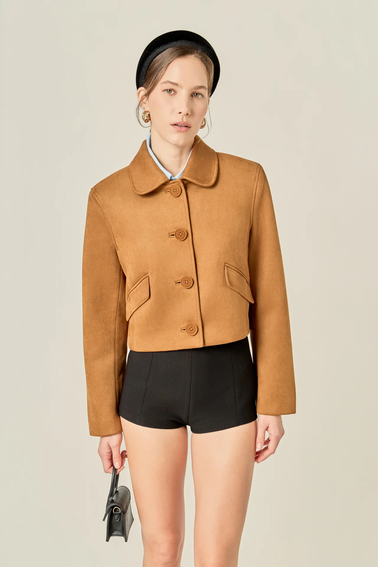 Faux Suede Big Button Jacket - Image 5